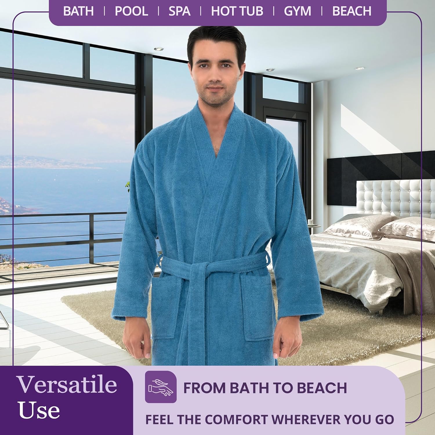 TowelSelections Mens Robe Cotton Terry Cloth Bathrobe Soft Kimono Towel Bath Robe for Men XS to 4X - Image 4