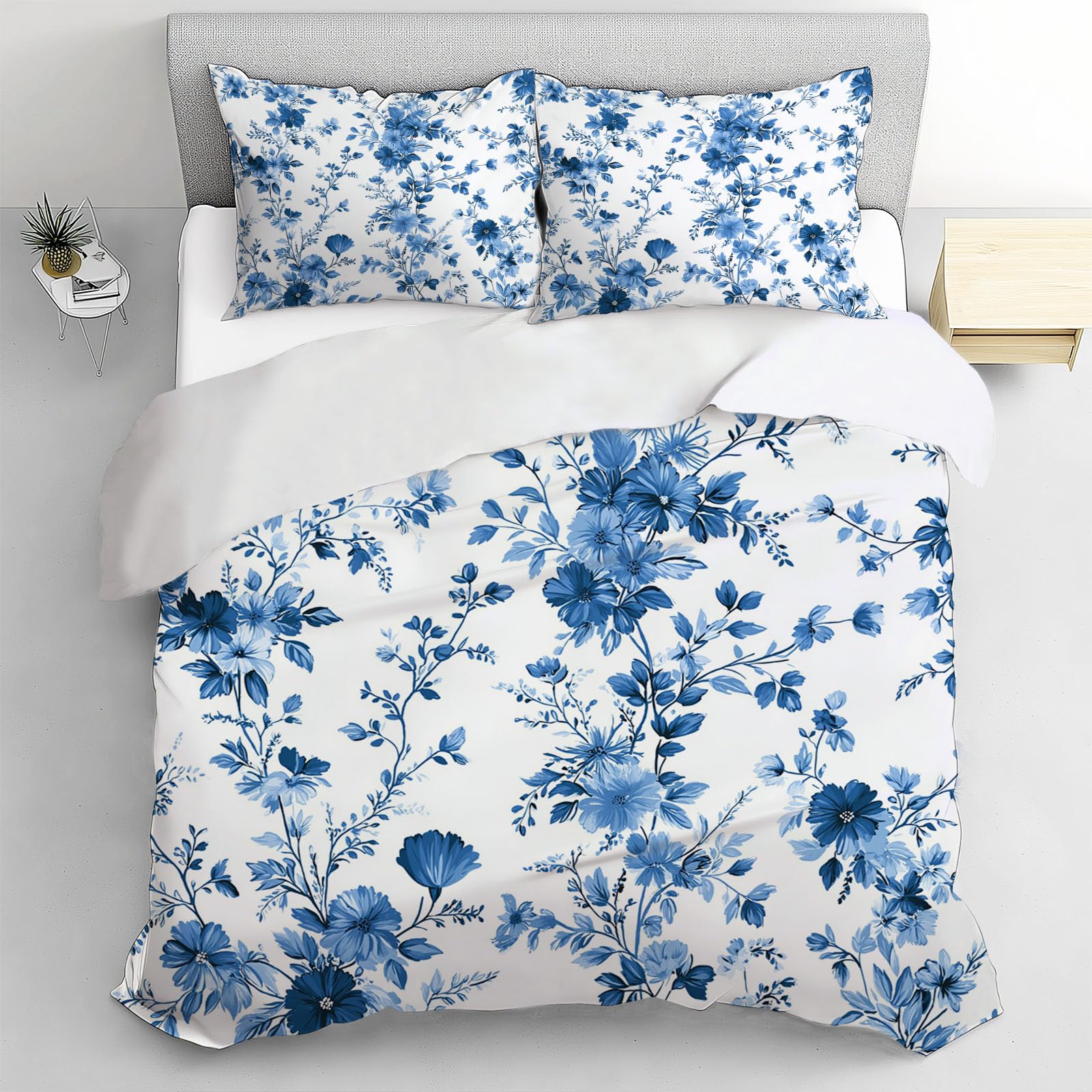 Housse de couette 140x200cm bleu avec taie d'oreiller 65x65 en microfibre