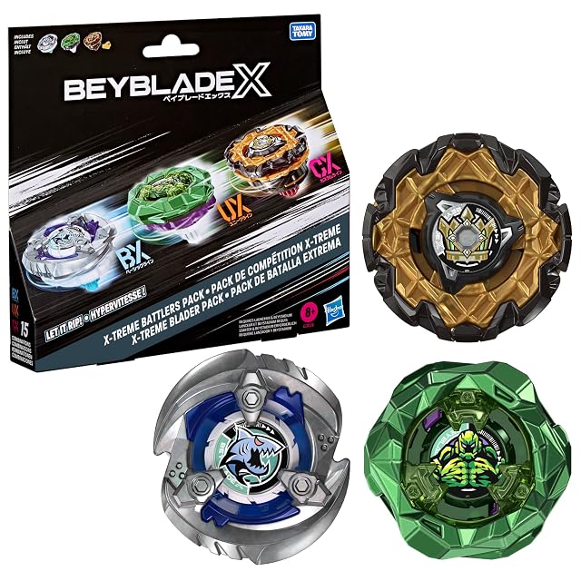 Beyblade X, Pack de Batalla Extrema, Incluye 3 Tops de Batalla Beyblade X Takara Tomy
