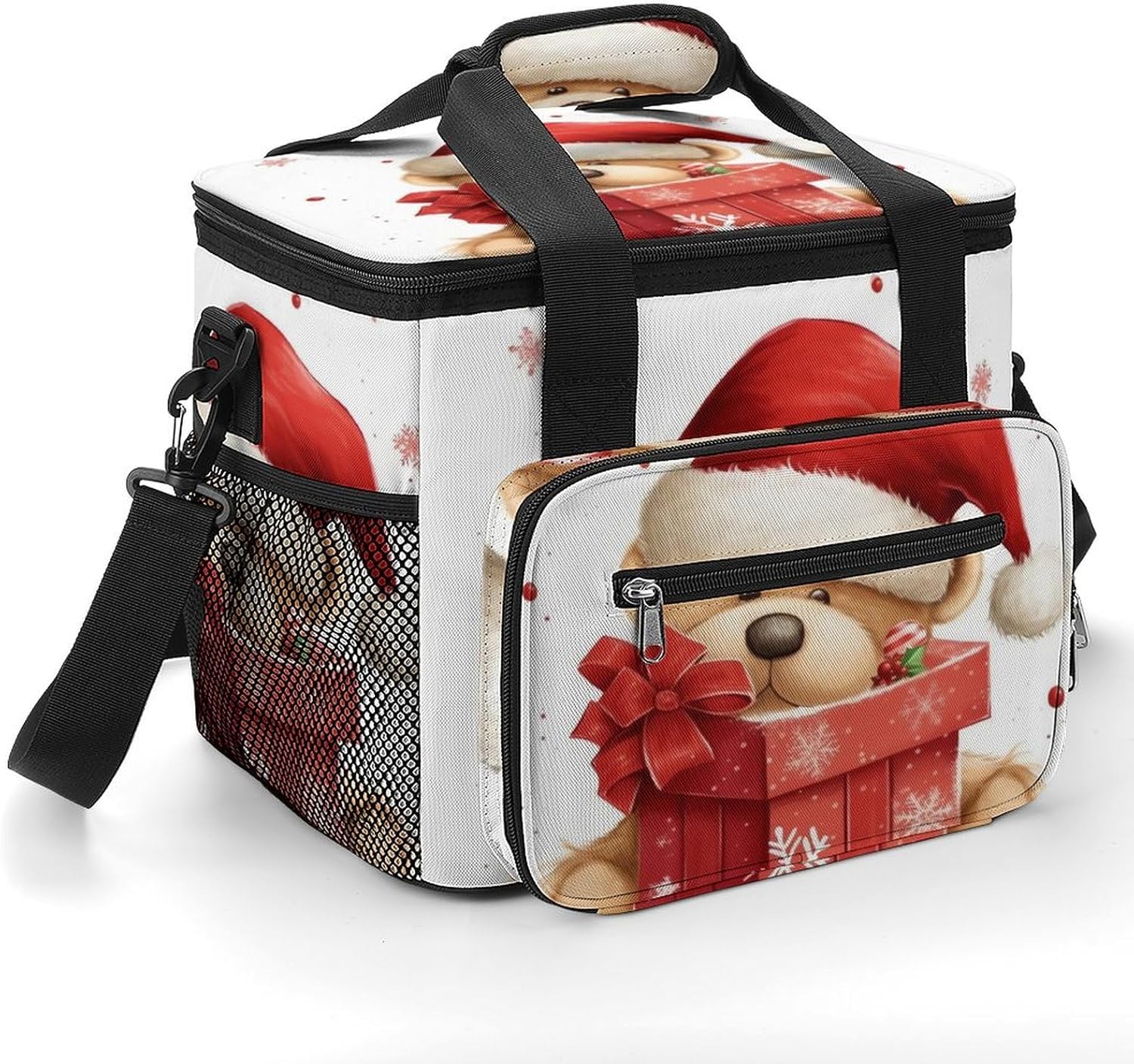 Large-Capacity Oxford Cloth Santa Hat Gift and Merry Christmas Printed Camping Ice Bag, Outdoor Portable Insulation and Cold Storage Bag, Enjoy A Cool Camping Time