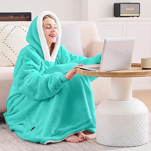 Miniatura 8 de yescool - Cobija con capucha, sudadera de franela de forro polar sherpa para adultos, mujeres y hombres, talla única