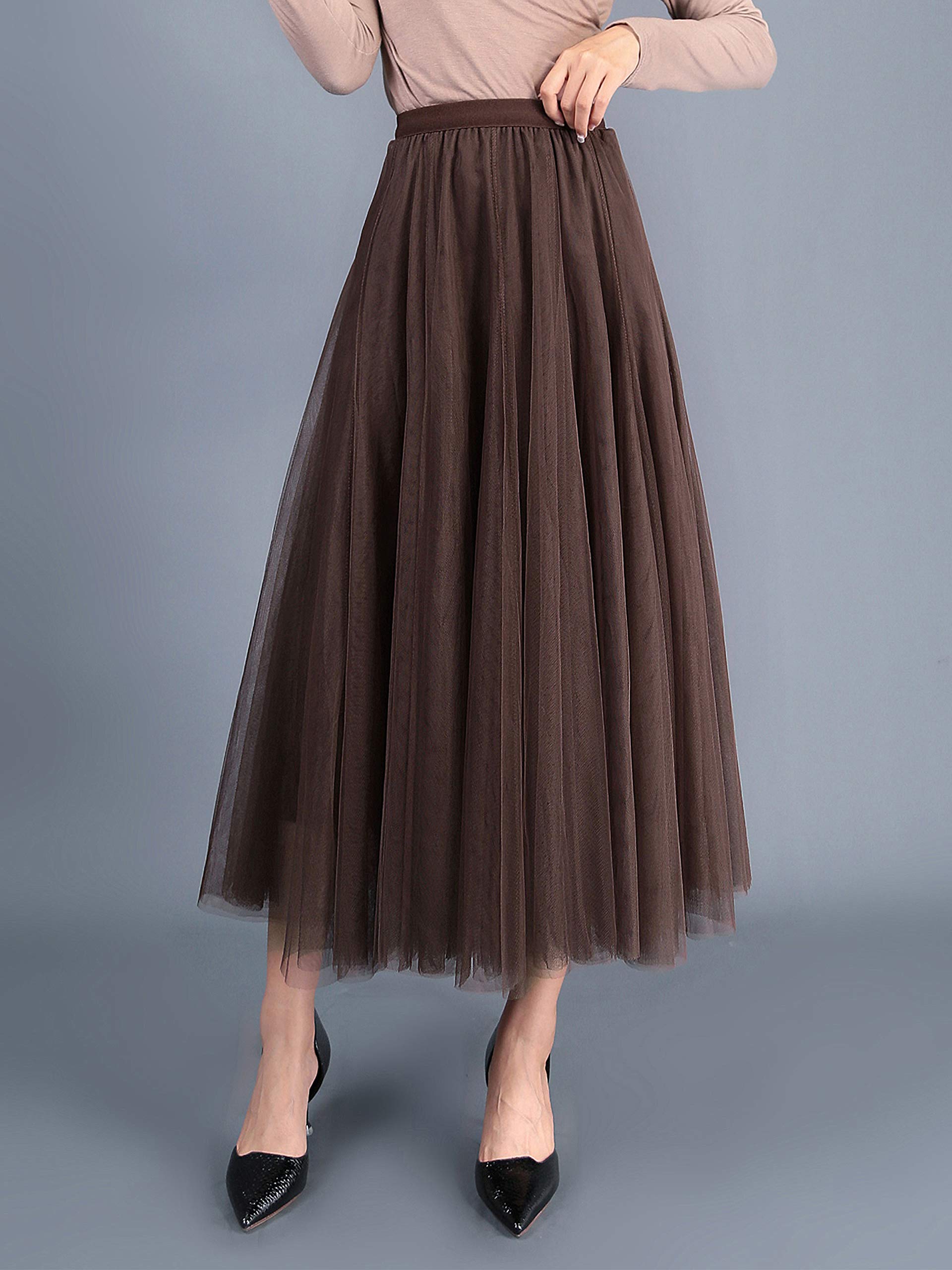 Noble Tulle Jupe Maxi Jupe Une Ligne Élastique Taille Haute Large Ourlet Cool Princesse Longue Jupe pour Femmes Filles Incontournables de la Saison