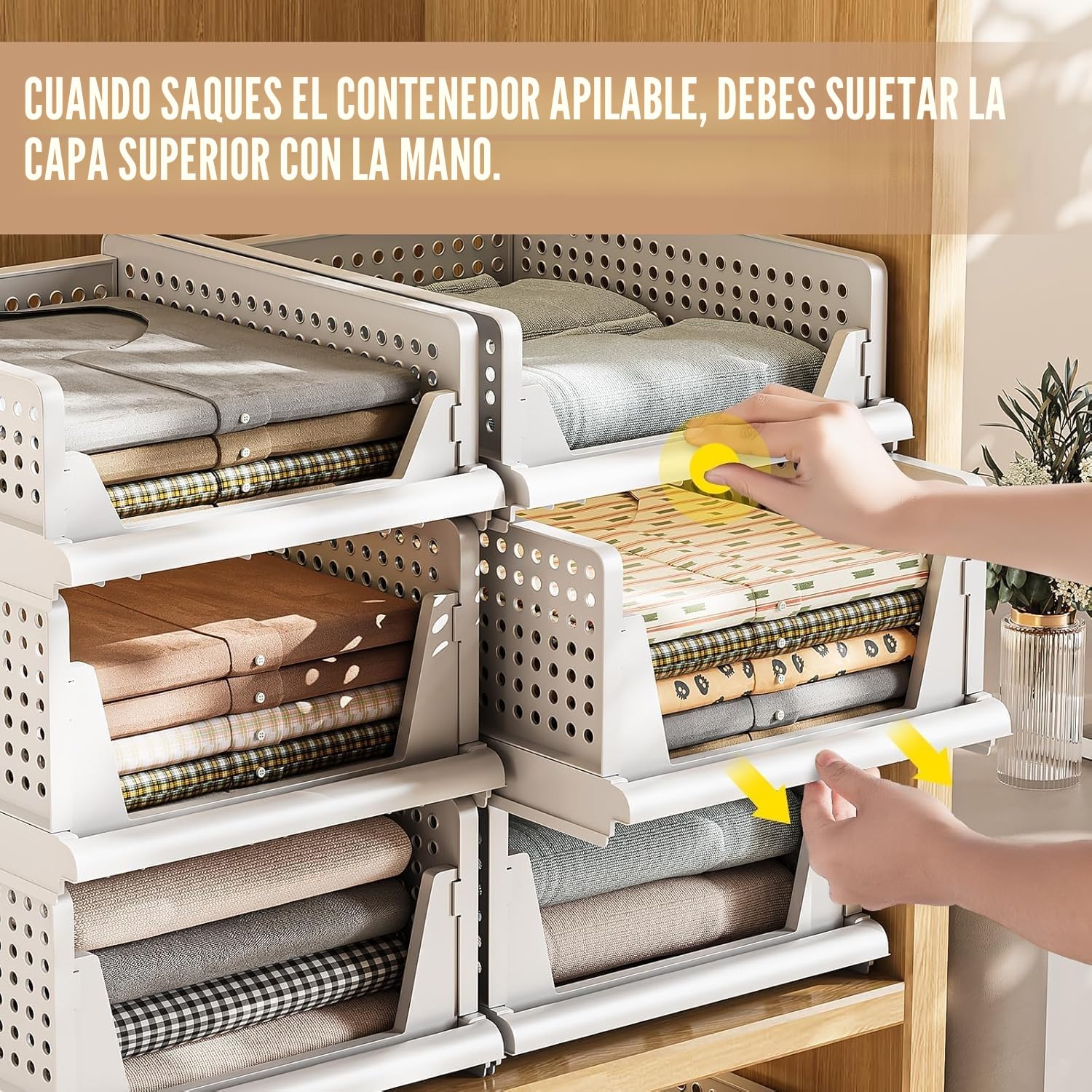 Zikenis 5 Piezas Organizador Armario, Apilables Cajones para Armario, Plástico, Plegables Cajones Almacenaje, Organizador de Armario para Ropa, Dormitorio, Cocina, Oficina, Baño