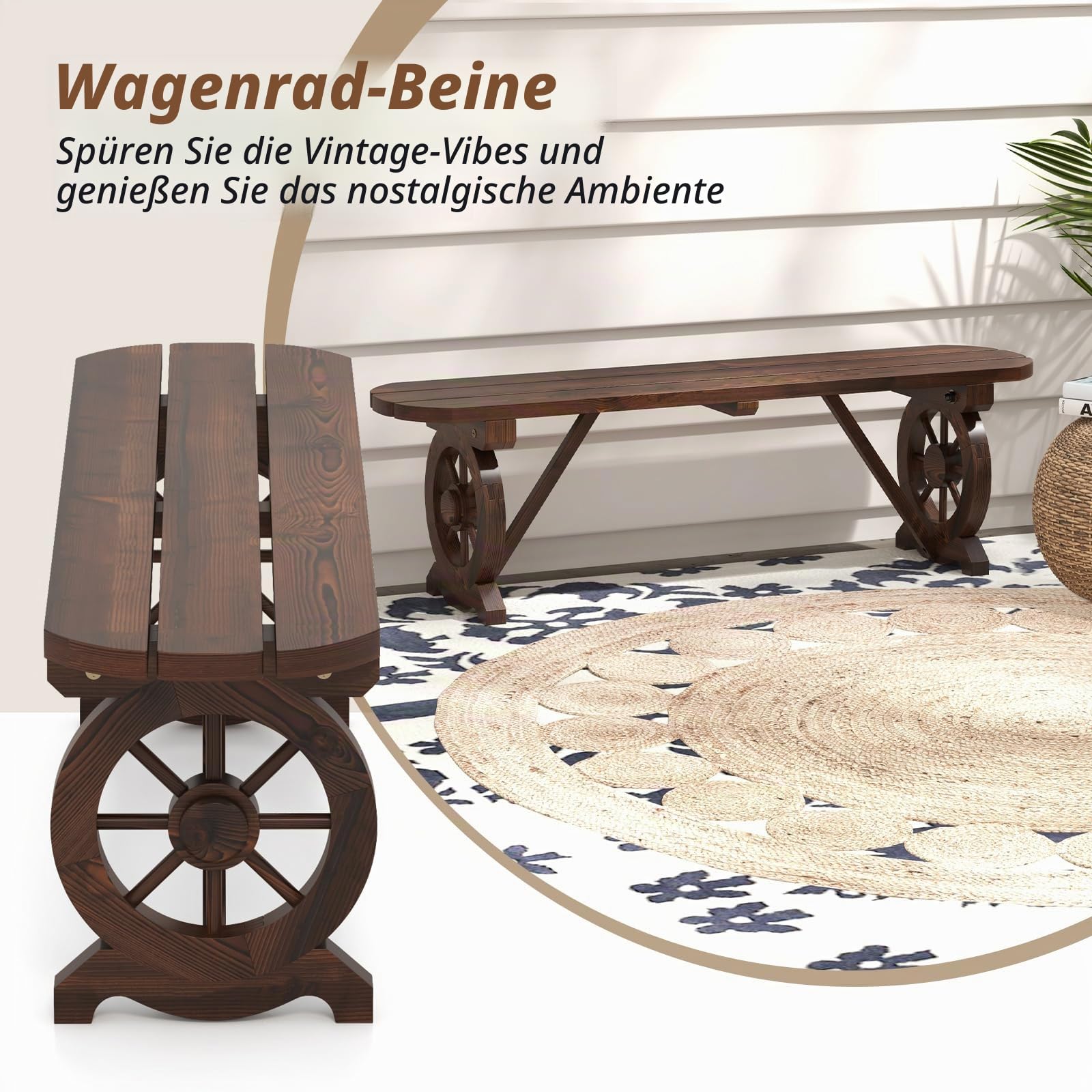 GIANTEX Gartenbank aus Massivholz mit Wagenrädern