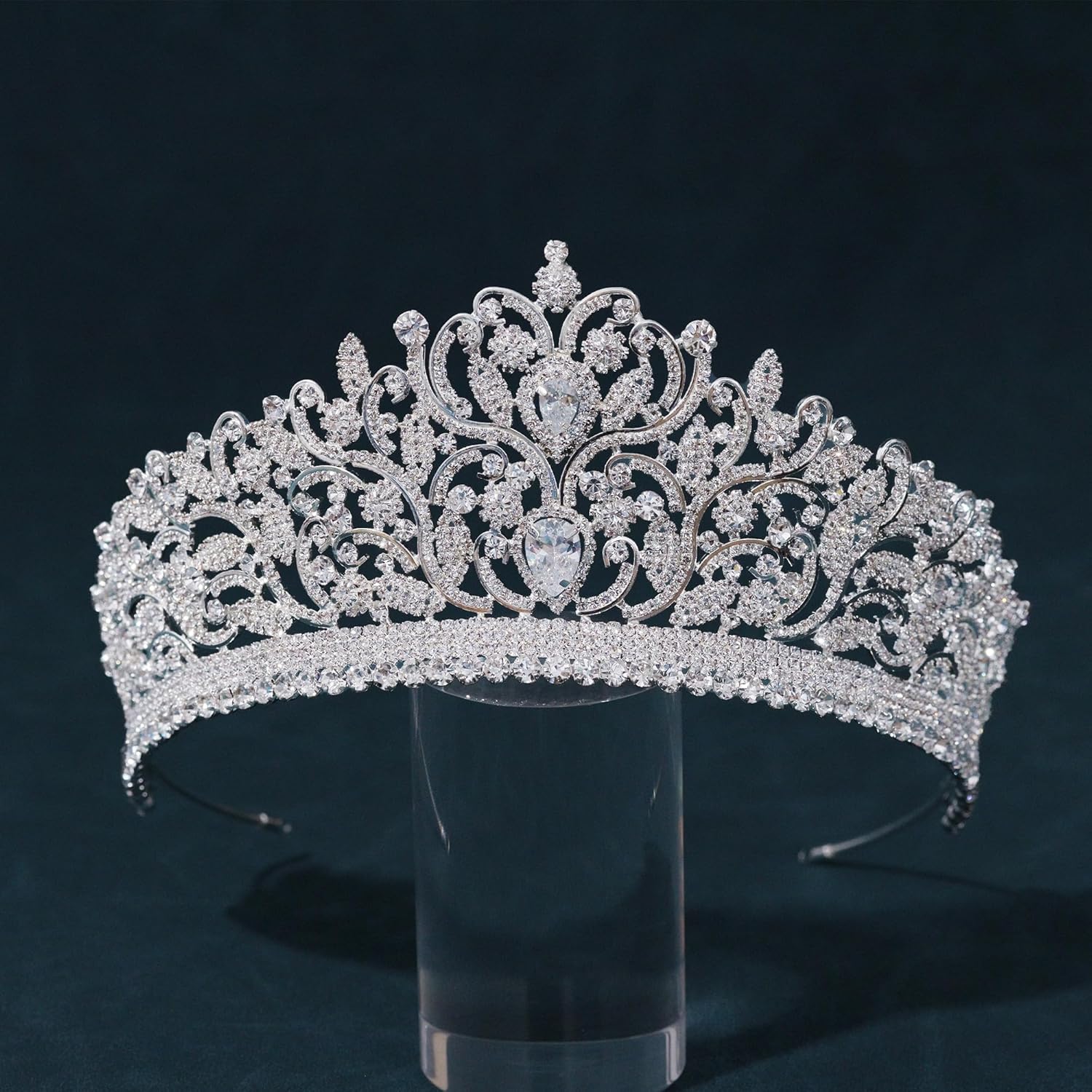 FASNAHOK Tiaras y coronas plateadas de circonita cúbica