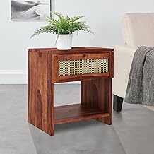 SHRI MINTU'S ART Wooden Bedside Table for Bedroom | Bed Side Nightstand Table for Home | End Table for Living Room with Drawer & Shelf Storage | Solid Wood Sheesham, Honey