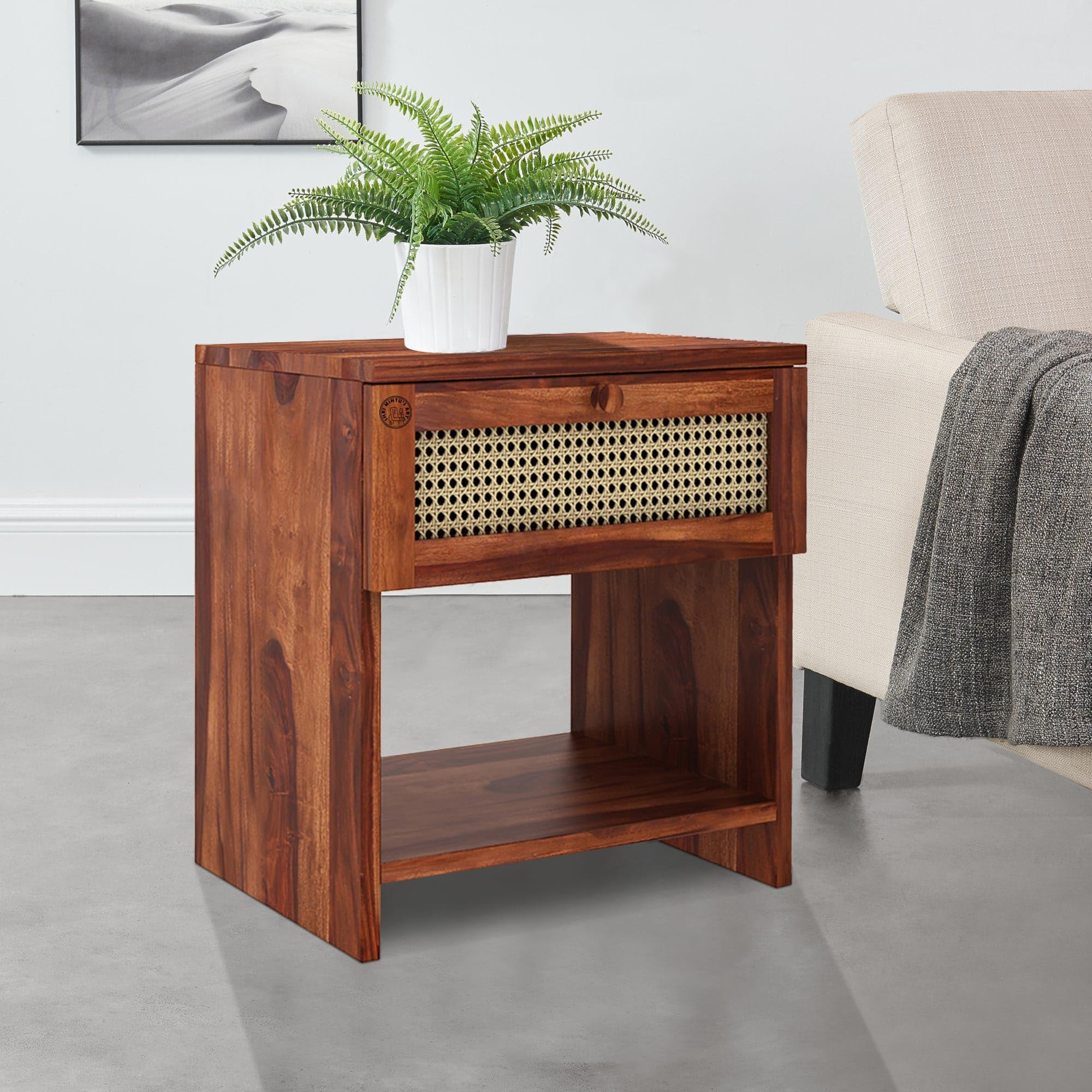 SHRI MINTU'S ART Wooden Bedside Table for Bedroom | Bed Side Nightstand Table for Home | End Table for Living Room with Drawer & Shelf Storage | Solid Wood Sheesham, Honey-image-41
