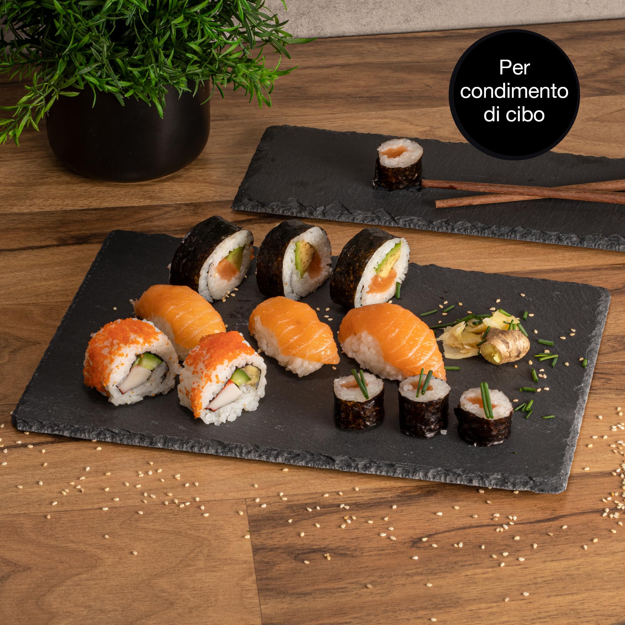 Moritz & Moritz 6 Piatti in Ardesia Rettangolare 30x20cm - Piatti da Portata Con Matita a Gesso - Per Buffet, Sushi e Formaggio, Perfetti per Decorare