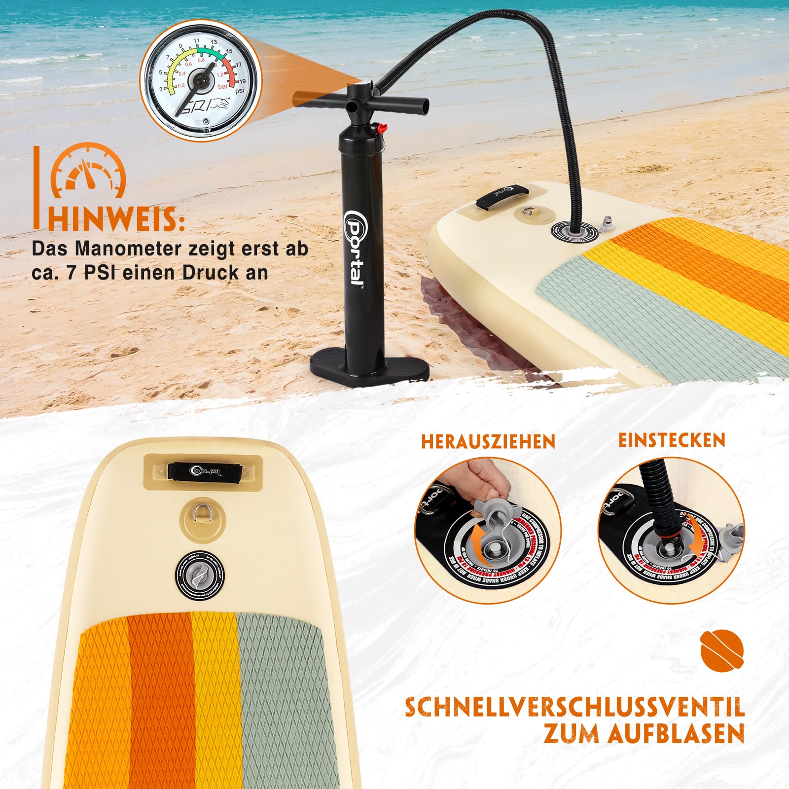 Portal Stand Up Paddle Board, 10'6x33x6 Aufblasbare Paddle Boards mit SUP-Zubehör inklusive Tragetasche, Handpumpe, Paddel, Leine, Flosse, Reparaturset, wasserdichte Handyhülle