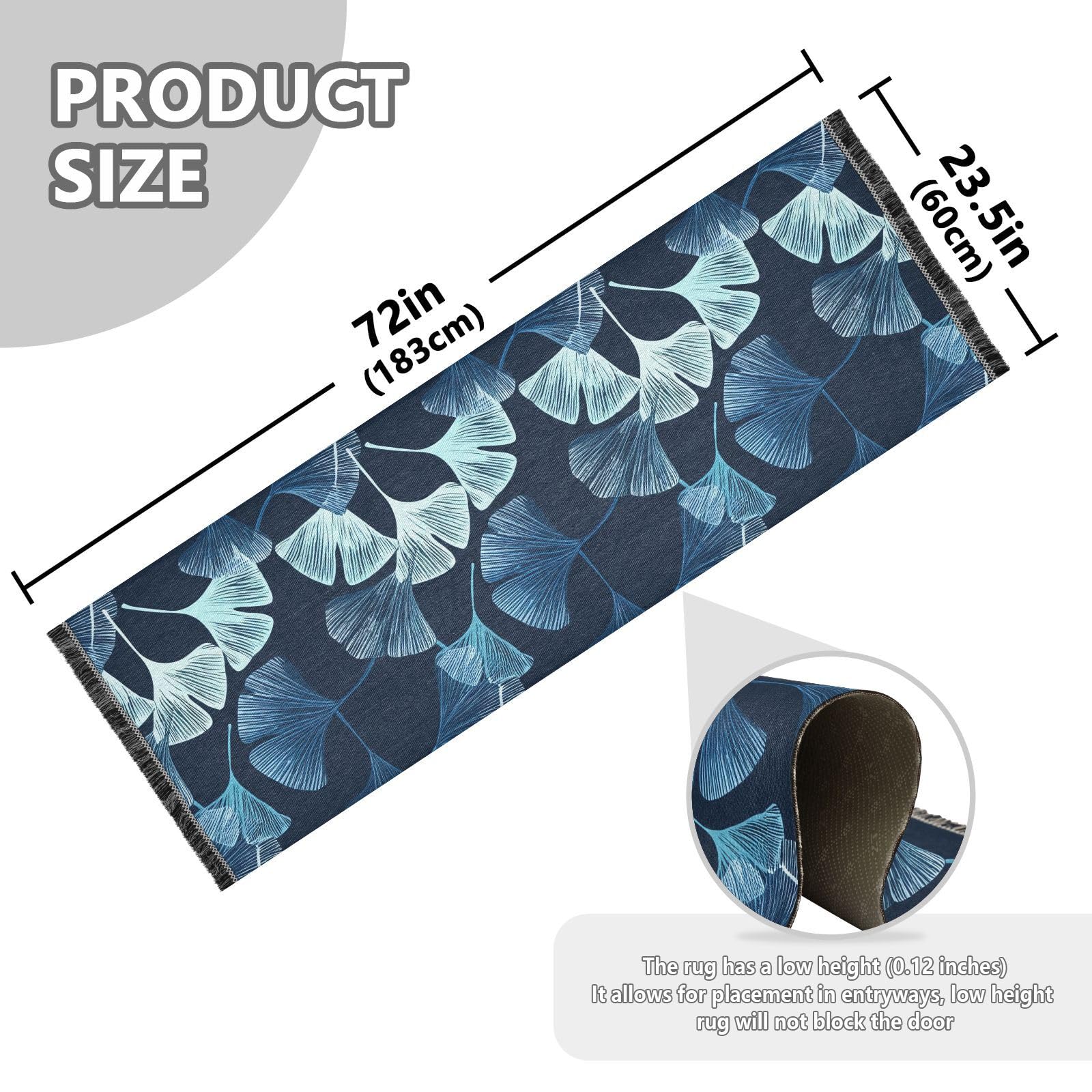 Ginkgo Leaves Runner Rug for Hallways Kitchen Rugs Washable Rug for Entryway Indoor Hardwood Floor 72 * 23.5 in