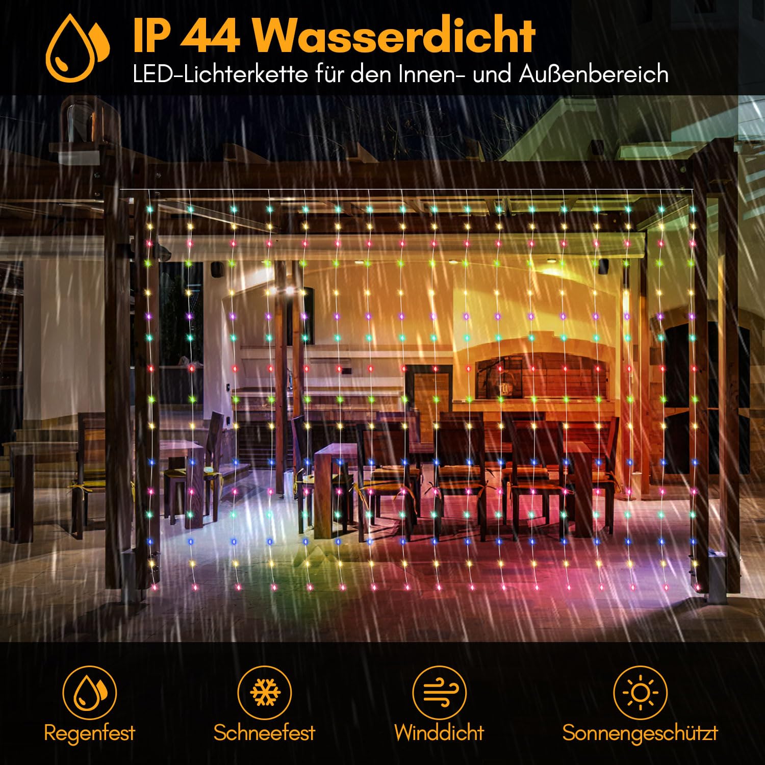 Rideau lumineux à 300 LED - 3 x 3 m - 2 guirlandes lumineuses pour l'intérieur de la fenêtre - 8 modes avec minuterie - Étanche - Lumière de Noël - Décoration intérieure et extérieure - Pour