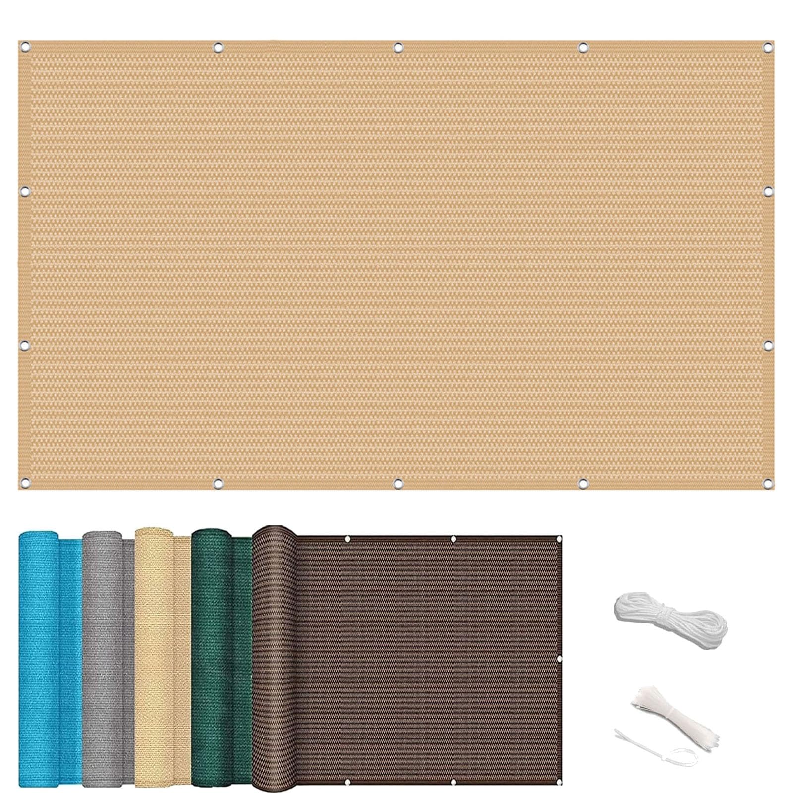 Sichtschutz Balkon 0.8 x 6 m mit Windschutz Und Sonnenschutz Sichtschutzzaun-Sichtschutz Zaunabdeckungen im Freien mit Ösen Und Kabelbinder für Balkongeländer, Sandgelb