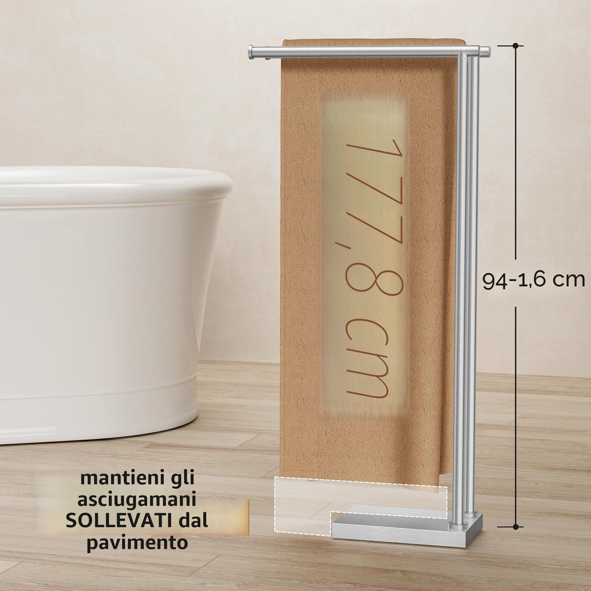 KES Portasciugamani autoportanti per bagno con base 3 volte più spessa, supporto portasciugamani a 2 livelli per pavimento del bagno, design stabile, finitura spazzolata in acciaio inossidabile 18/8