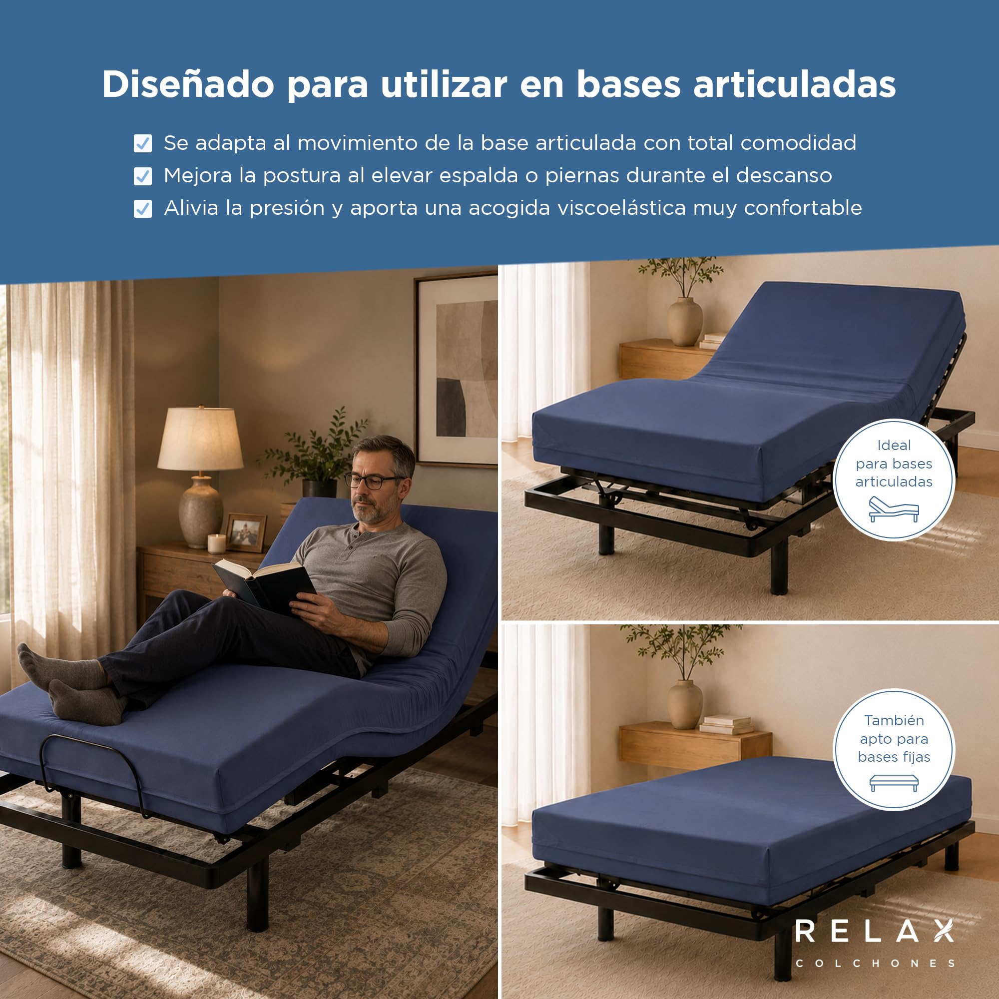 Colchón para Cama Articulada 90x190 | Espuma HR + Viscoelástico 5cm | Funda Impermeable, Lavable e Ignífuga | Colchón Sanitario, Hospitales, Gertiátrico | Fabricado en España | Vitae 90 x 190 (90x190)