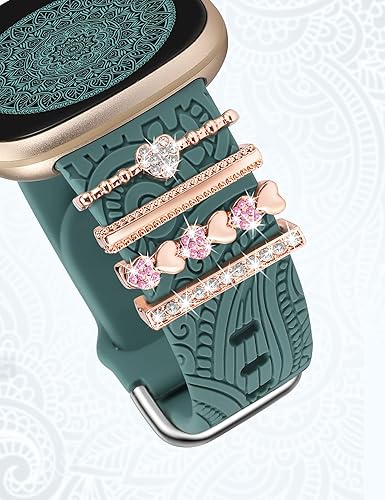 Miniatura 2 de TOYOUTHS Correa decorativa para anillo compatible con Fitbit Versa 4Versa 3Sense 2Sense, correas de silicona con purpurina bohemia floral grabadas