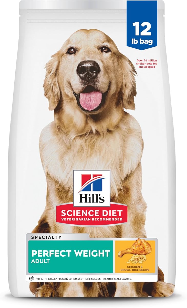 Hill's Science Diet Alimento seco para perros de peso perfecto para adultos | #1 recomendado por veterinarios, pollo y arroz integral, bolsa de 12 lb