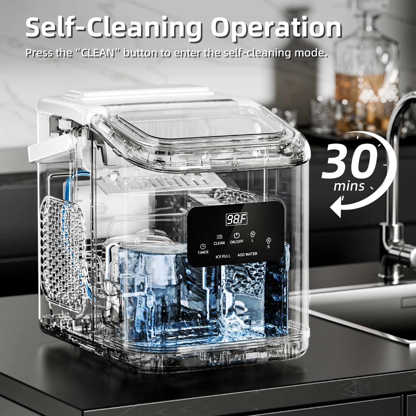 Antarctic Star Countertop Ice Maker, Portable Ice Machine With Carry Handle, 28lbs/24h, 2 Sizes Bullet Ice, 24h Timing, 9 Cubes In 6 Mins Office/Kitchen/Bar White on Fridge.com - View 5