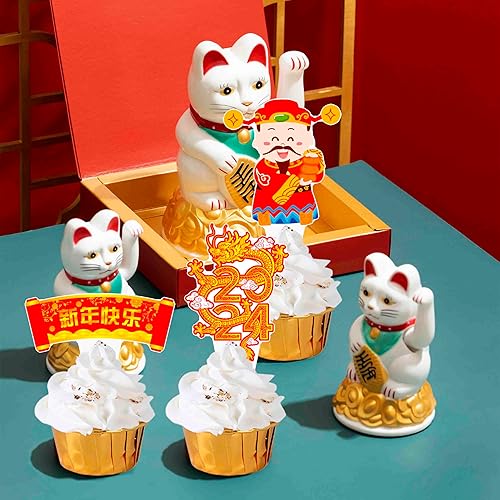Miniatura 8 de Decoración para cupcakes de Año Nuevo chino, 48 piezas de palillos para cupcakes de Año Lunar 2024 Año del Dragón, decoraciones de fiesta orientales