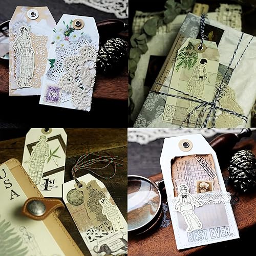 Miniatura 8 de CATaireen Kit de collage de muñecas de papel, 45 unidades, suministros de diario de basura, tarjetas vintage con imágenes