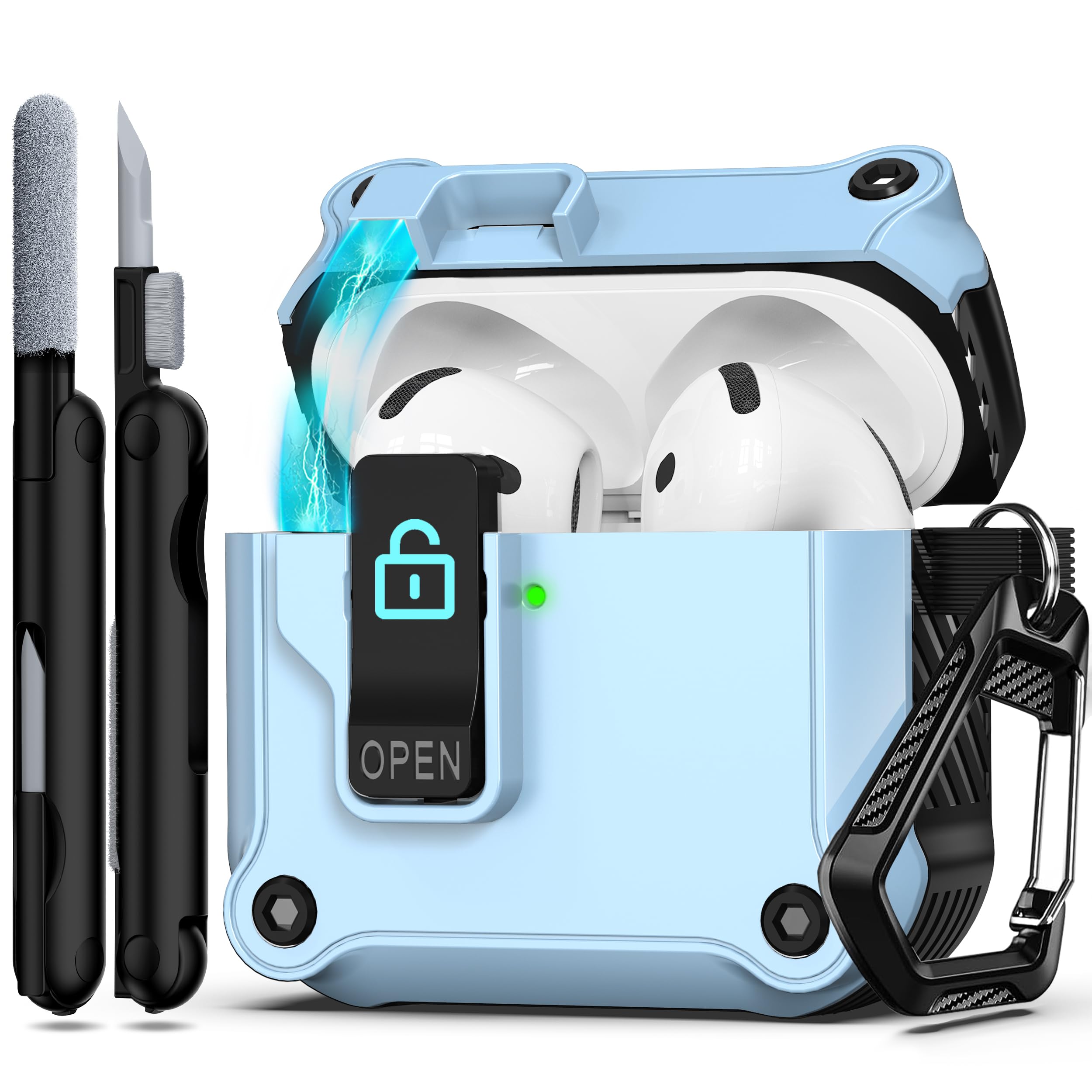 RFUNGUANGO Compatible with Airpods 2nd /1st Case,Automatic Pop-up with Safety Lock Clip, Full Body Shockproof Hard Case with Keychain Compatible with AirPods case,starry sky — view 9
