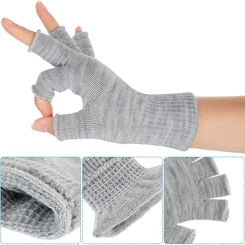 Miniatura 3 de SATINIOR 4 pares de guantes de invierno de medio dedo, guantes de punto sin dedos, guantes elásticos cálidos para hombres y mujeres