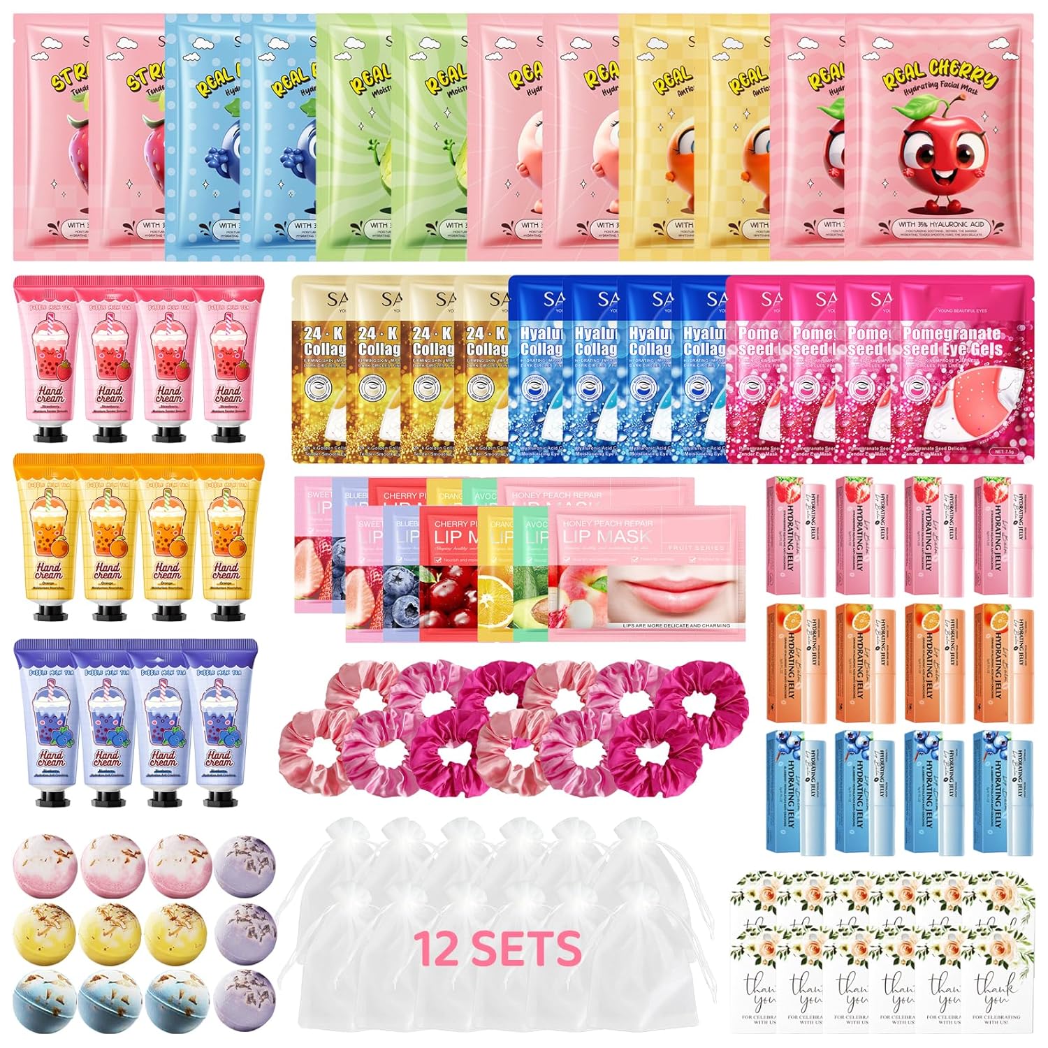 108 PCS Spa Party Supplies for Girls & Women, Spa Party Favors Include Face Masks Skincare, Hand Cream, Lip Balm, Under Eye Patches, Lip Mask and Foot Bath Bombs, Spa Birthday Sleepover Party Supplies