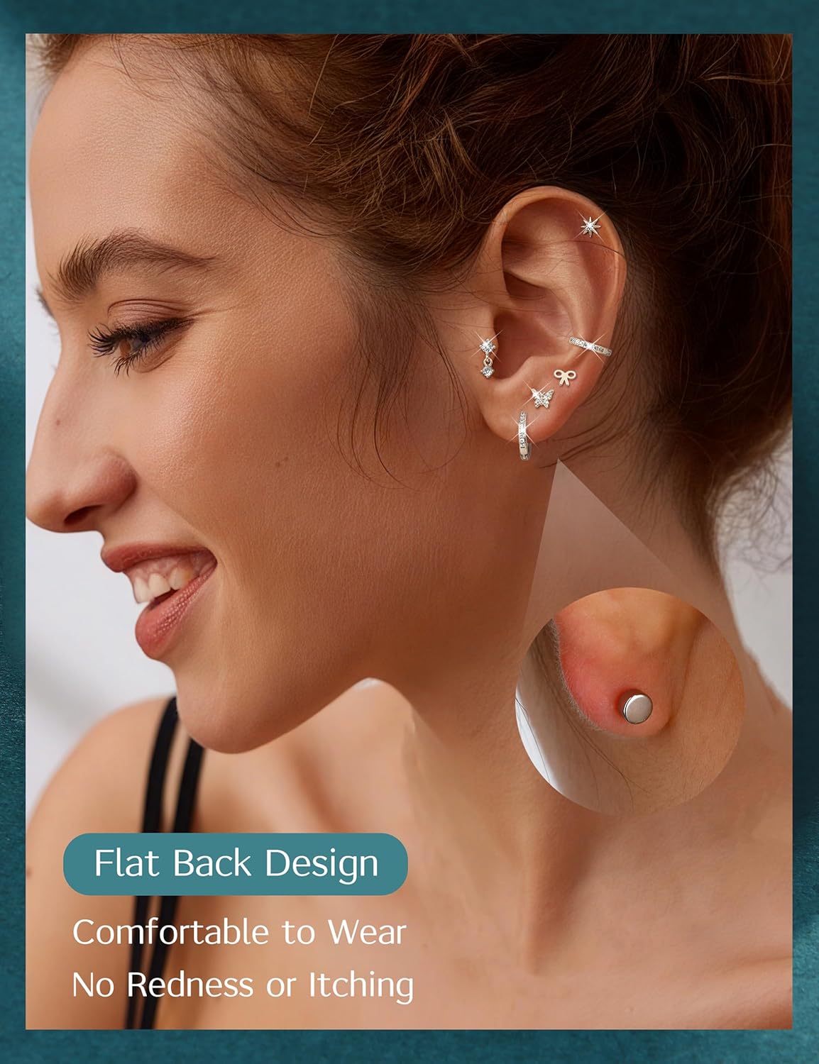 LOLIAS 14K Gold Plated Flat Back Earrings - Hypoallergenic Surgical Stainless Steel Stud Hoop Earrings for Women Girls Cute Stud Earring Set Small Huggie Hoops Cartilage Earring Stacks - Image 2