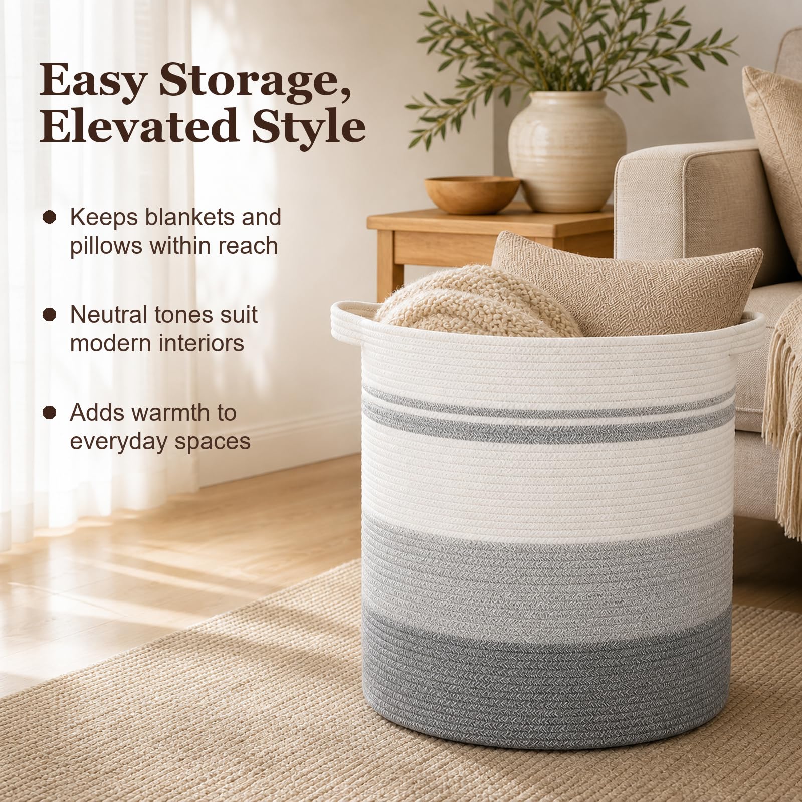 OIAHOMY Cesto portabiancheria con manici, 80 l, cestino decorativo per soggiorno, cestino portaoggetti in tessuto per giocattoli, cuscini, coperte, vestiti, 50,8 x 45,7 cm, grigio sfumato