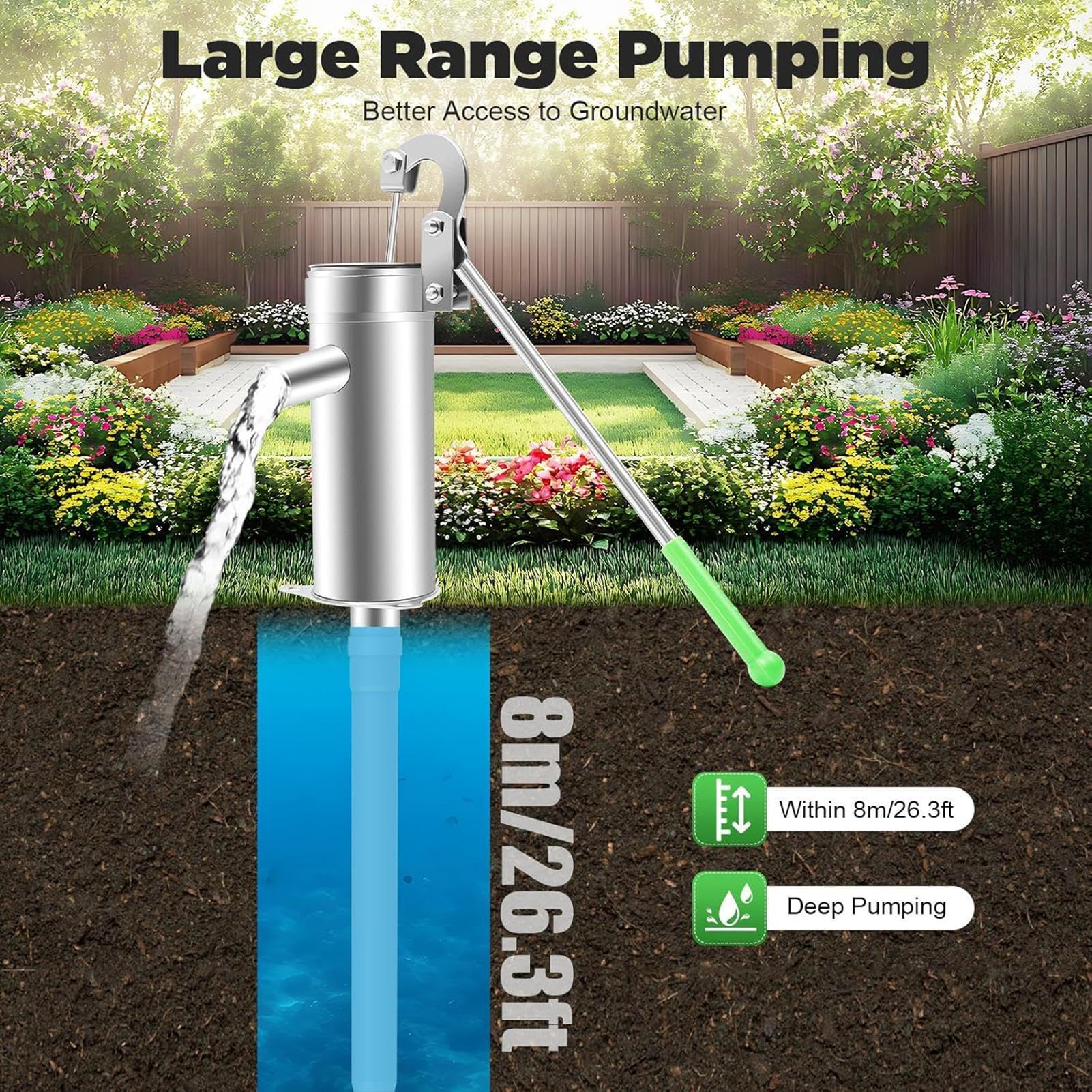 Pompa Manuale Da Pozzo Manuale A Stantuffo Pitcher Per Acqua | Pompa Idraulica Manuale per Pozzo per Irrigazione Giardino Casa Fattoria Cortile