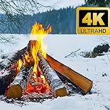 Crackling Virtual Campfire – 4K Fireplace Ambience with Soft Crackling Fire Sounds | Cozy Night Snowfall HD Screensaver for Relaxation on Fire TV