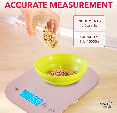 Miniatura 3 de Smart Weigh Báscula digital de cocina rosa para cocinar, pérdida de peso, seguimiento de calorías, hornear, control de porciones de alimentos y