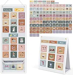 Joyreal Tabela de programação visual e rotina para crianças de 2 a 6 anos, tabela de comportamentos diários para manhã e hora de dormir com 135 cartões de atividades para casa e sala de aula
