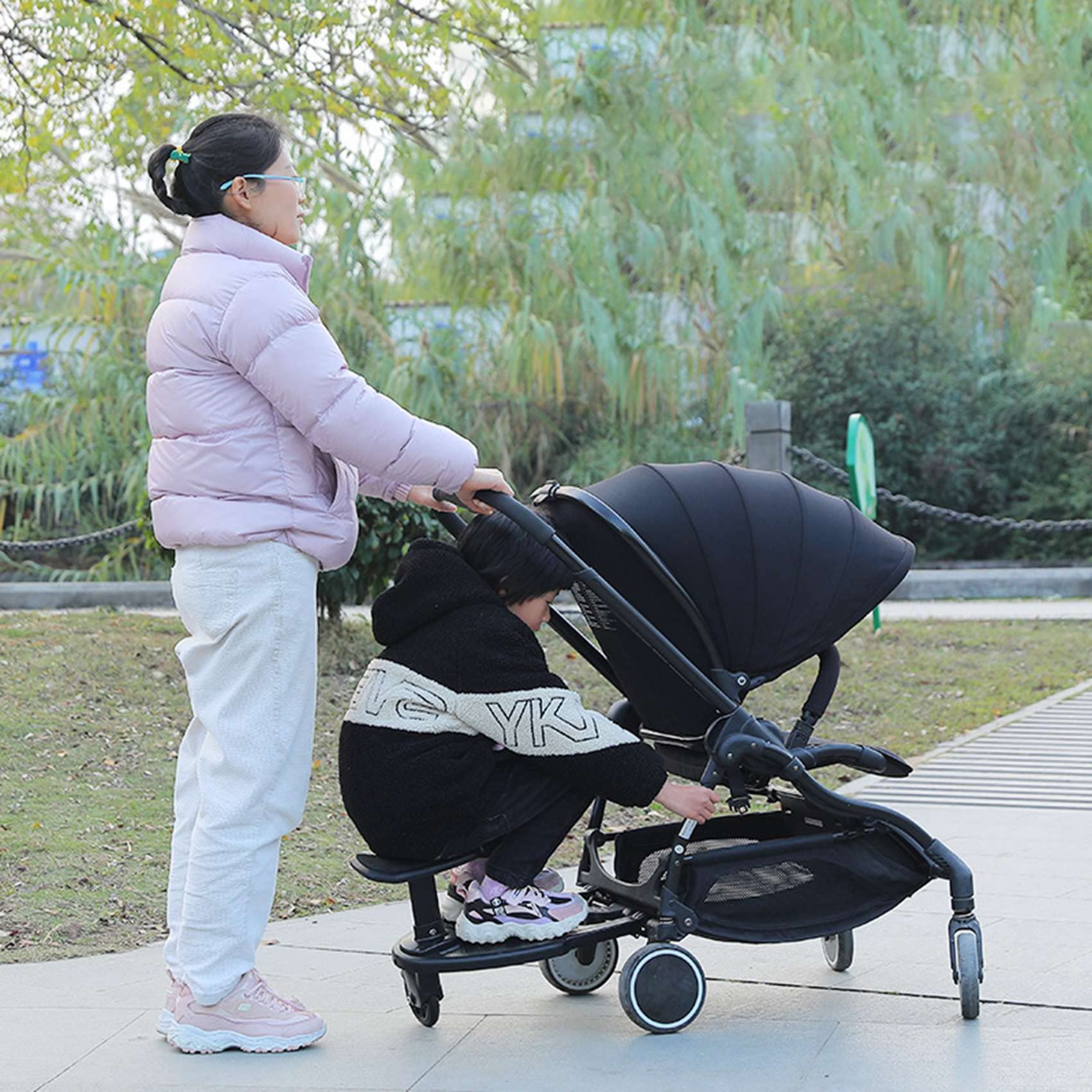Tlilyy Cochecito de Carrito Ruedas Tablero para NiñOs Tablero de Ruedas Cochecito Soporte de Paseo en Placa Asiento Desmontable Azul