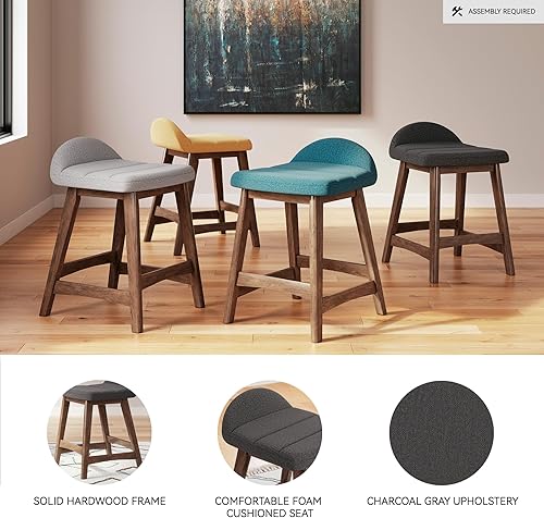 Miniatura 4 de Signature Design by Ashley Lyncott Taburete de bar tapizado casual de altura de mostrador con cojín de espuma, 2 unidades, altura del asiento de