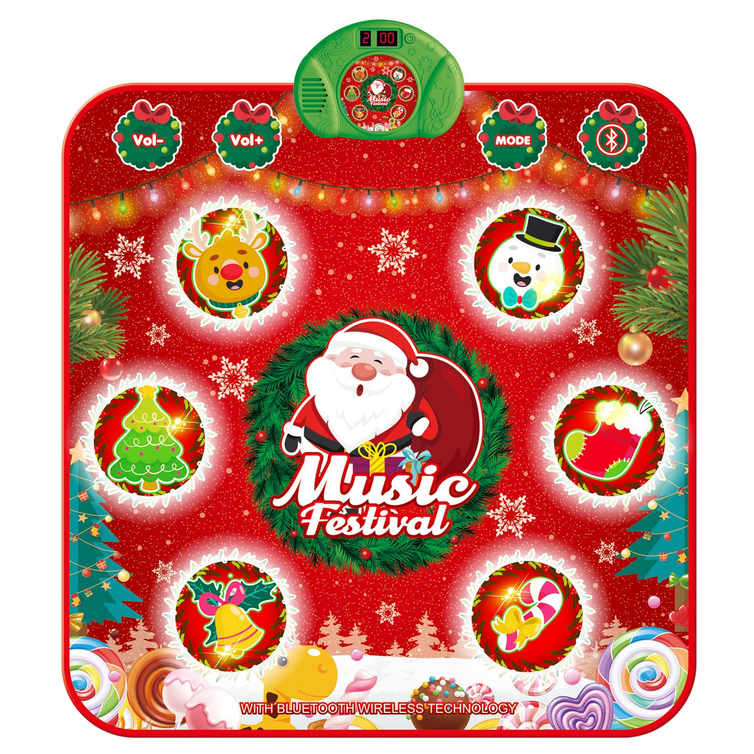 Cadeau Noël Tapis de Danse pour Enfants de 3 à 8 Ans, 6 Lumière LED, Batterie Rechargeable, Bluetooth sans Fil, 6 Modes de Jeu, Cadeau d'anniversaire pour Garçons Filles de 3 4 5 6 7 8+