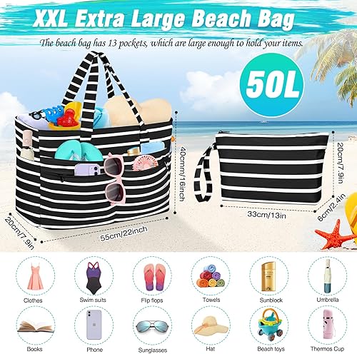 Miniatura 6 de HUANLANG Bolsa de playa extra grande impermeable, bolsas de playa para mujer y hombre, bolsa de piscina con bolsillo húmedo y cremallera