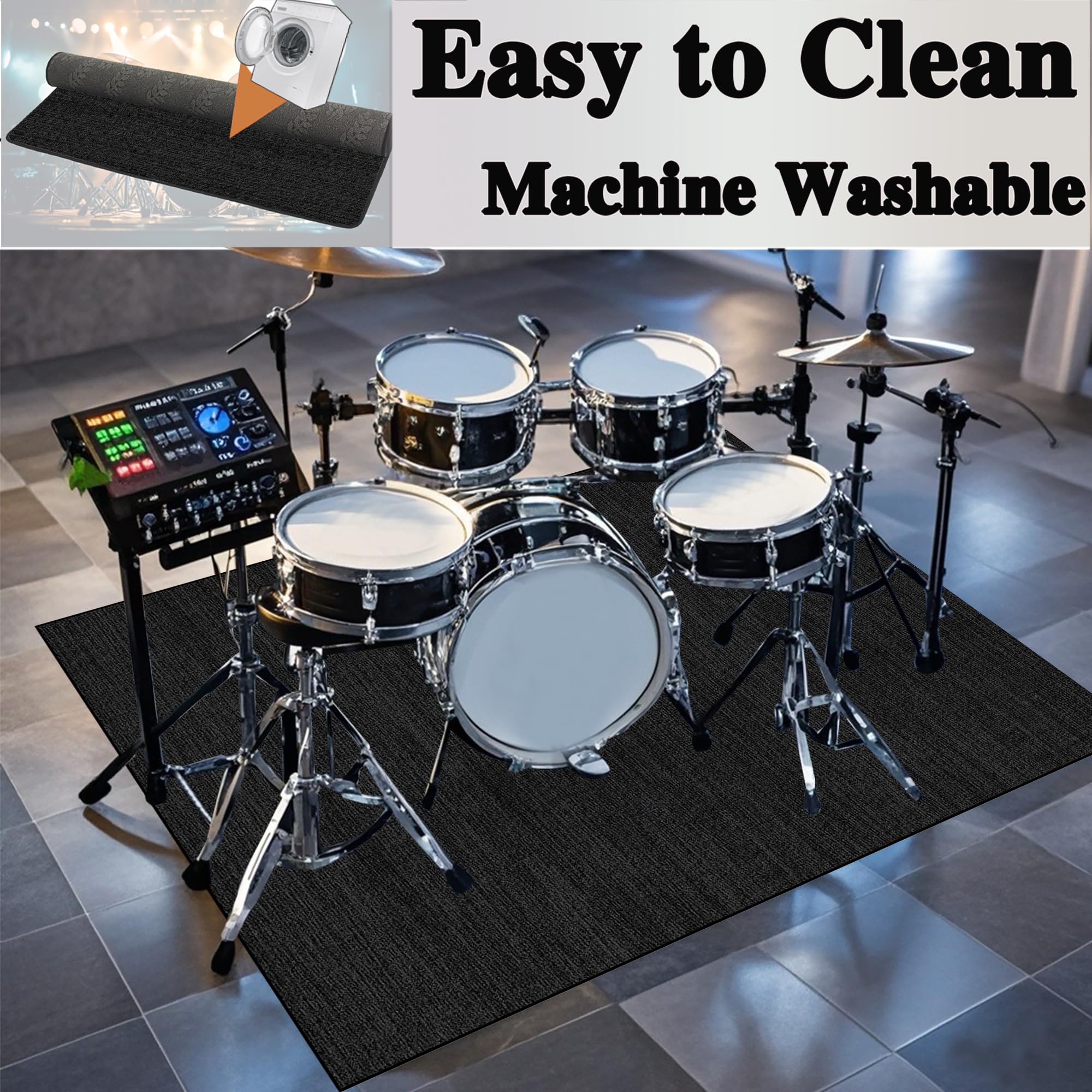 Tappeto Batteria Tappeto per Batteria Elettronica Tappetino Insonorizzato Drum Rugs Tappeti Rettangolari Antiscivolo per Batteria Elettroniche Rullante Acustica Grancassa Tappeto Tamburo 180 x 140 cm