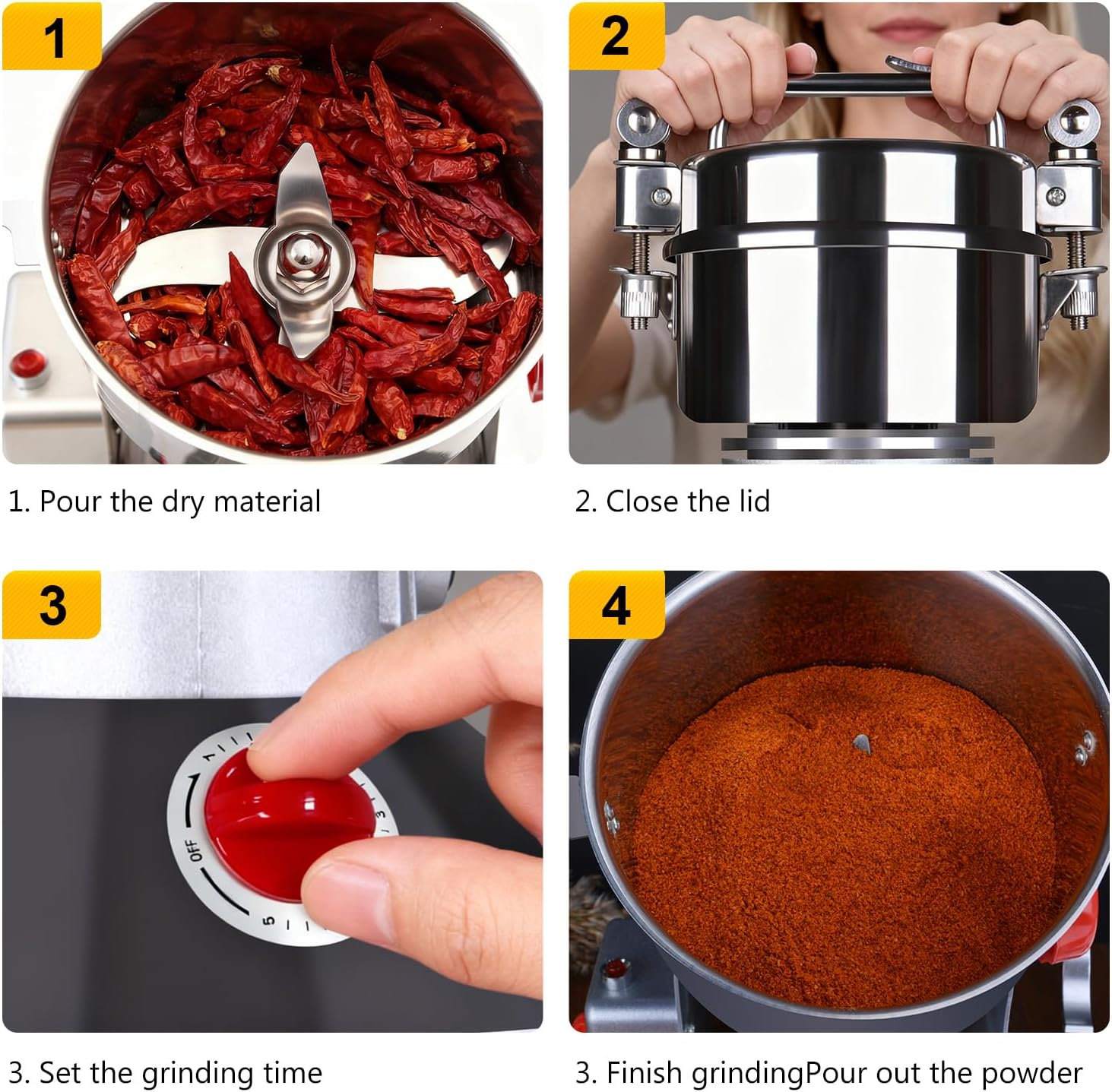 2000W Electric Grain Grinder, Stainless Steel Commercial Grade Dry Mill - Ultra-Fine Powder Machine for Wheat, Rice, Corn, Spices & Coffee - High-Speed Flour Maker for Home Kitchen or Professional Use