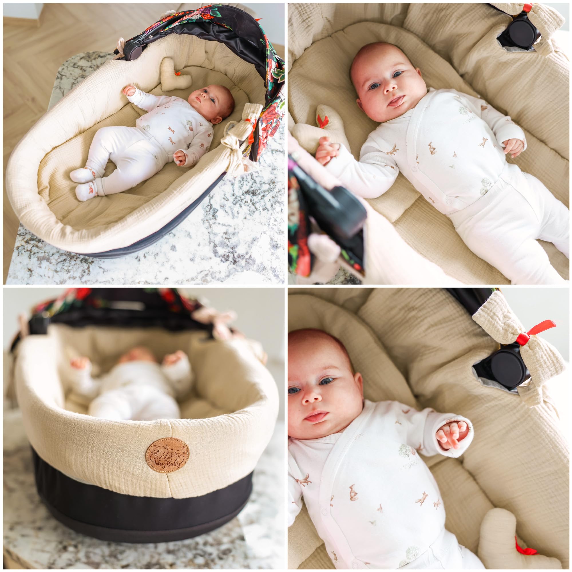 Bekleding voor wiegjes van mousseline - nestje voor kinderwagen en buggy ledikantaccessoires voor babybedjes inleg kinderwagenaccessoire set 3-delig met kussen en gondelinzet Roze