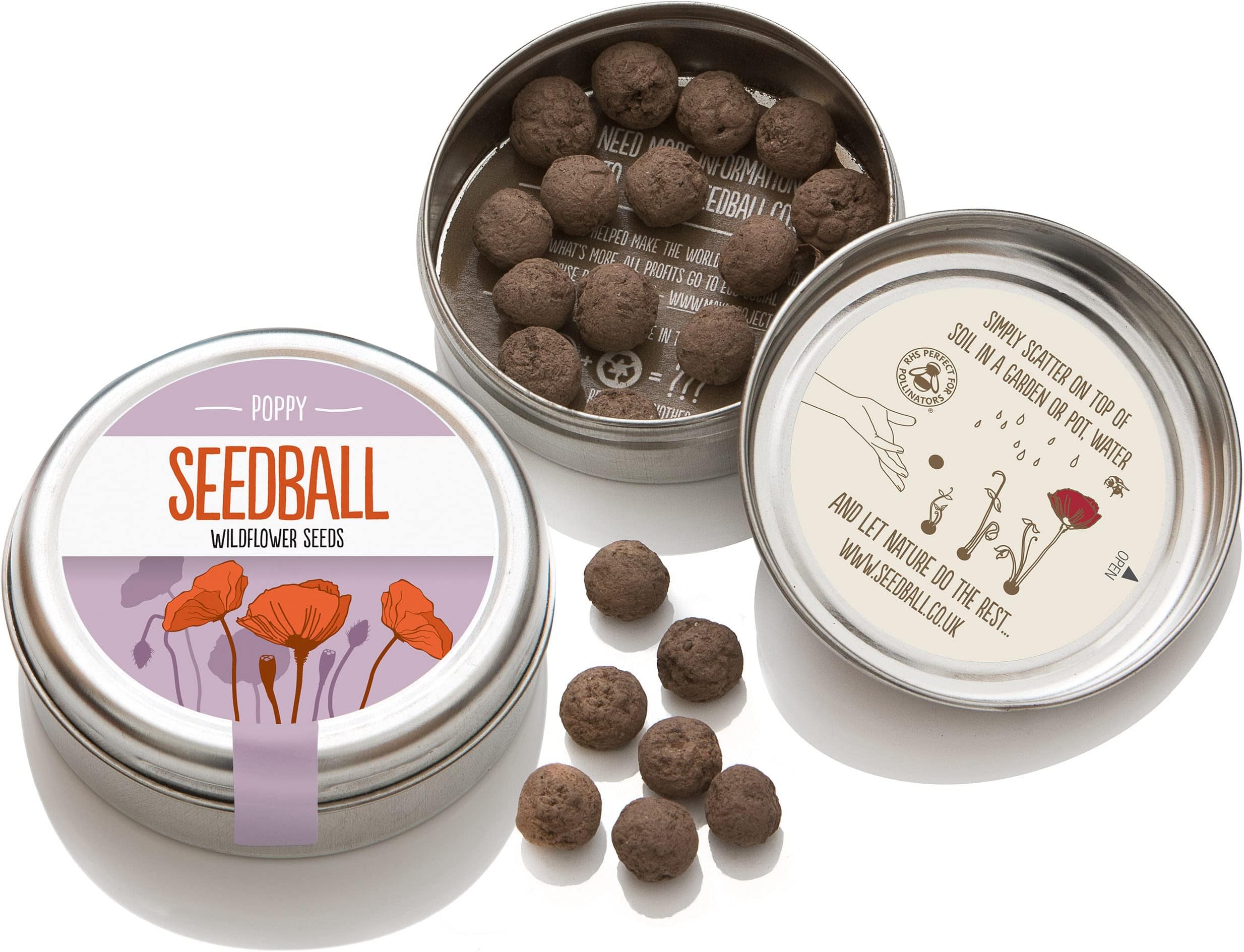 SEEDBALL Poppy Seed Bombs – 20 Seed Balls & Over 2000 Seeds Per Tin | Bee Friendly Red Poppy Flowers, British Wildflower Seeds for Bees, Butterflies & Garden Wildlife | Eco Friendly Gardening Gifts