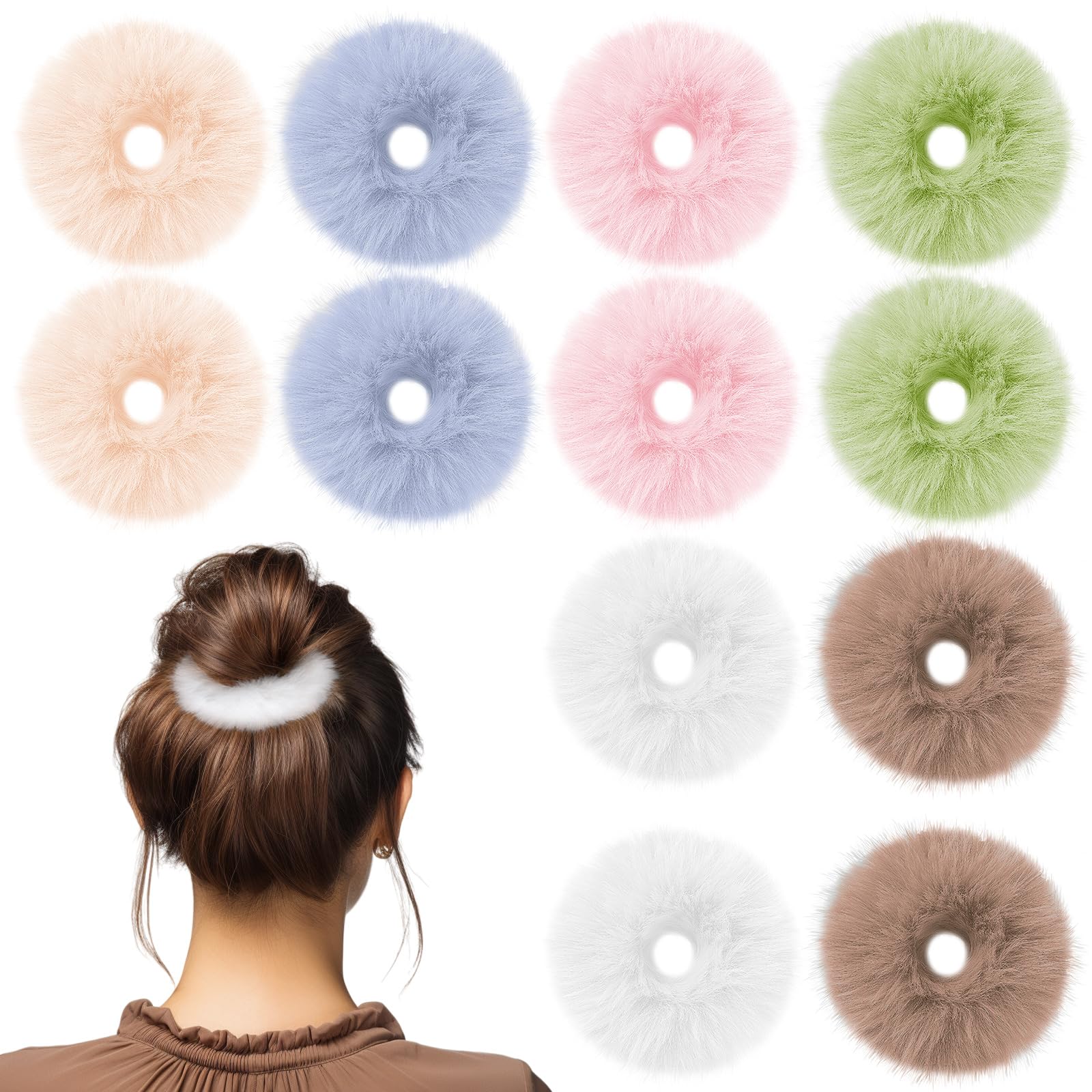 12 Pcs Furry Hair Scrunchies for Women, Elastic Bobbles Hair Bands Fluffy Ponytail Holders Soft Pom Pom Hair Ties for Women Hair Accessories 6 Colors