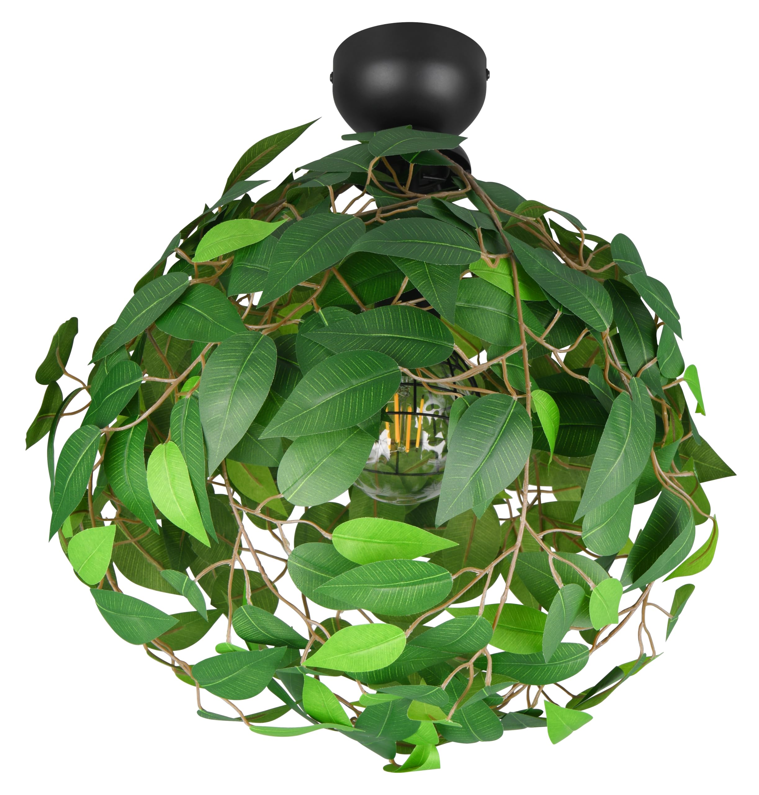 Reality Leuchten LEAVY R60461015 Ceiling Light, Matt Black Metal, Green Plastic Leaves, excl. 1x E27