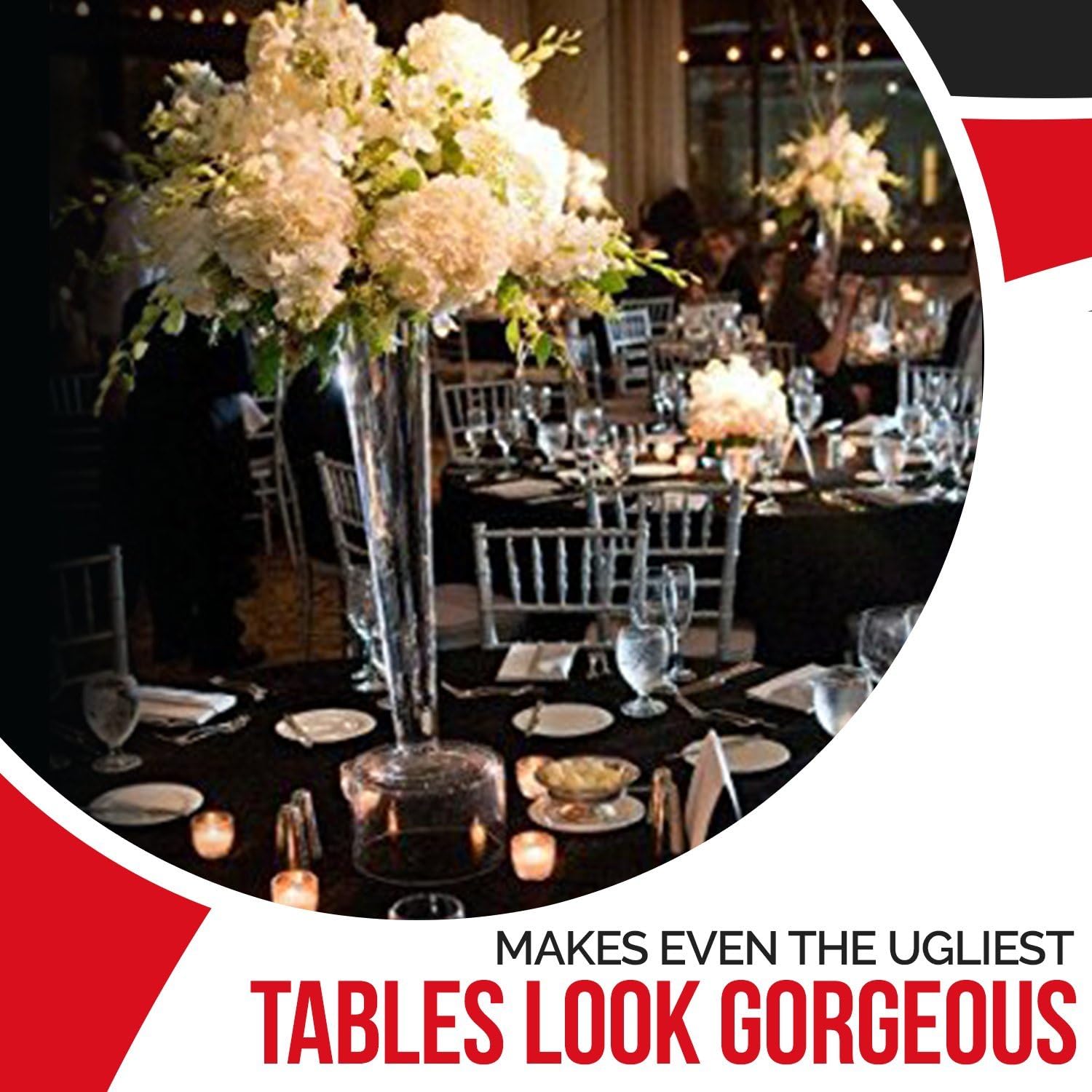 Best Deal Cheap 🛒 SPRINGROSE Ecoluxe 120 Inch Round Black Tablecloth 10 Set  for Wedding Receptions, Banquets, Parties, Showers, and Restaurants