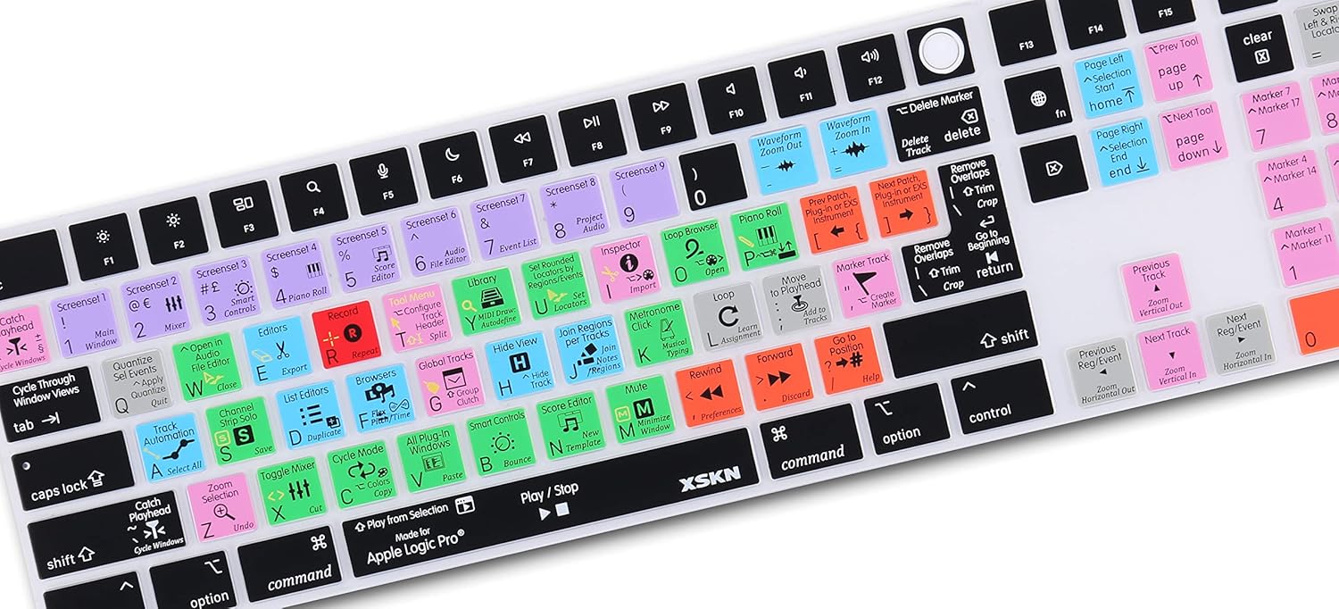 XSKN Logic Pro EU US Common Version Silicone Keyboard Cover Skin for 2020-2023 Apple Magic Keyboard with Touch ID and Numeric Keypad A2520 (Left 3 Keys Not Suite for 2024 New One Model)