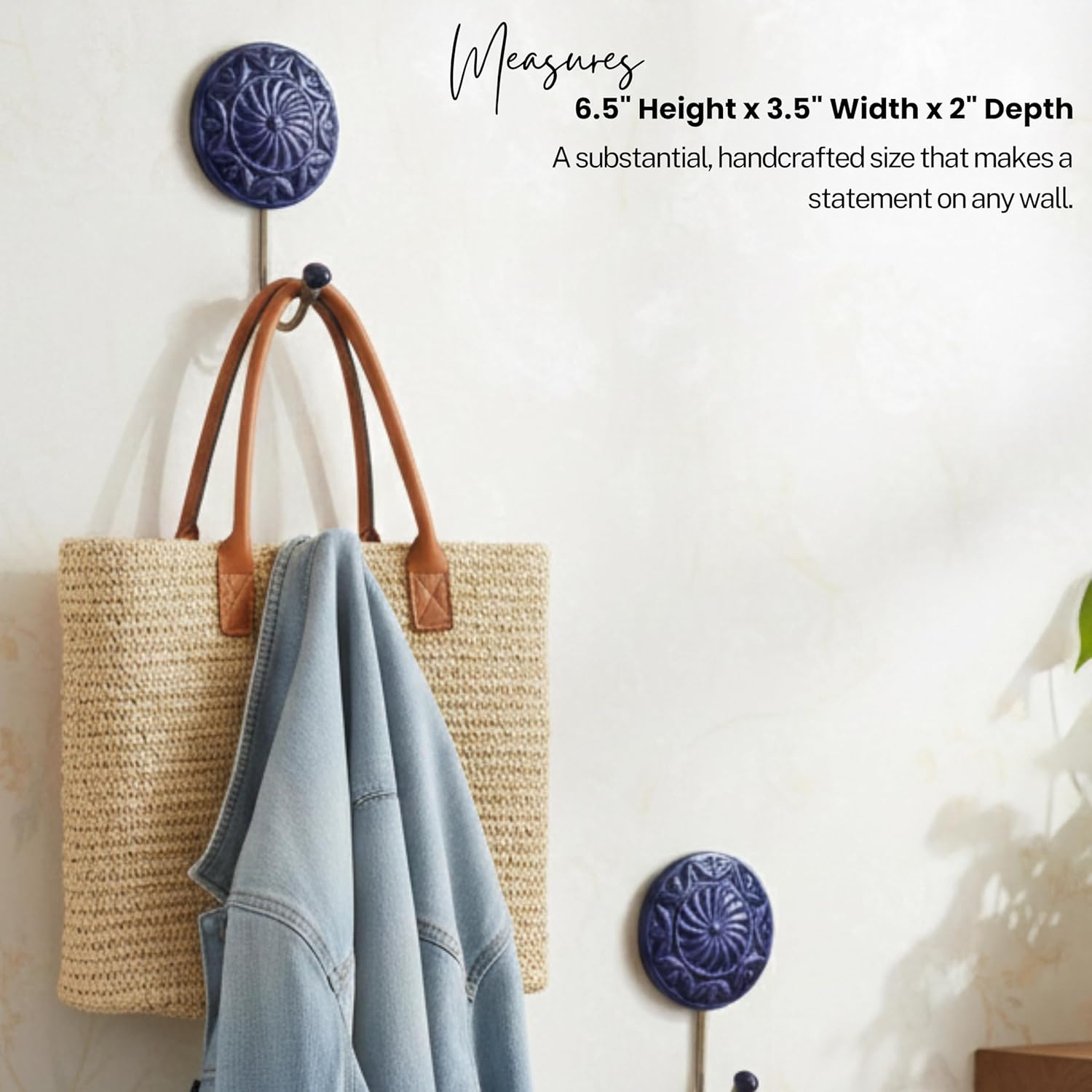 Alpha Living Home Ceramic Coat Hooks Wall Mount, Wall Coat Rack Coat Hooks Wall Mounted Hooks Utility for Coat, Scarf, Bag, Towel, Key, Cap, Cup, Hat (Blue)