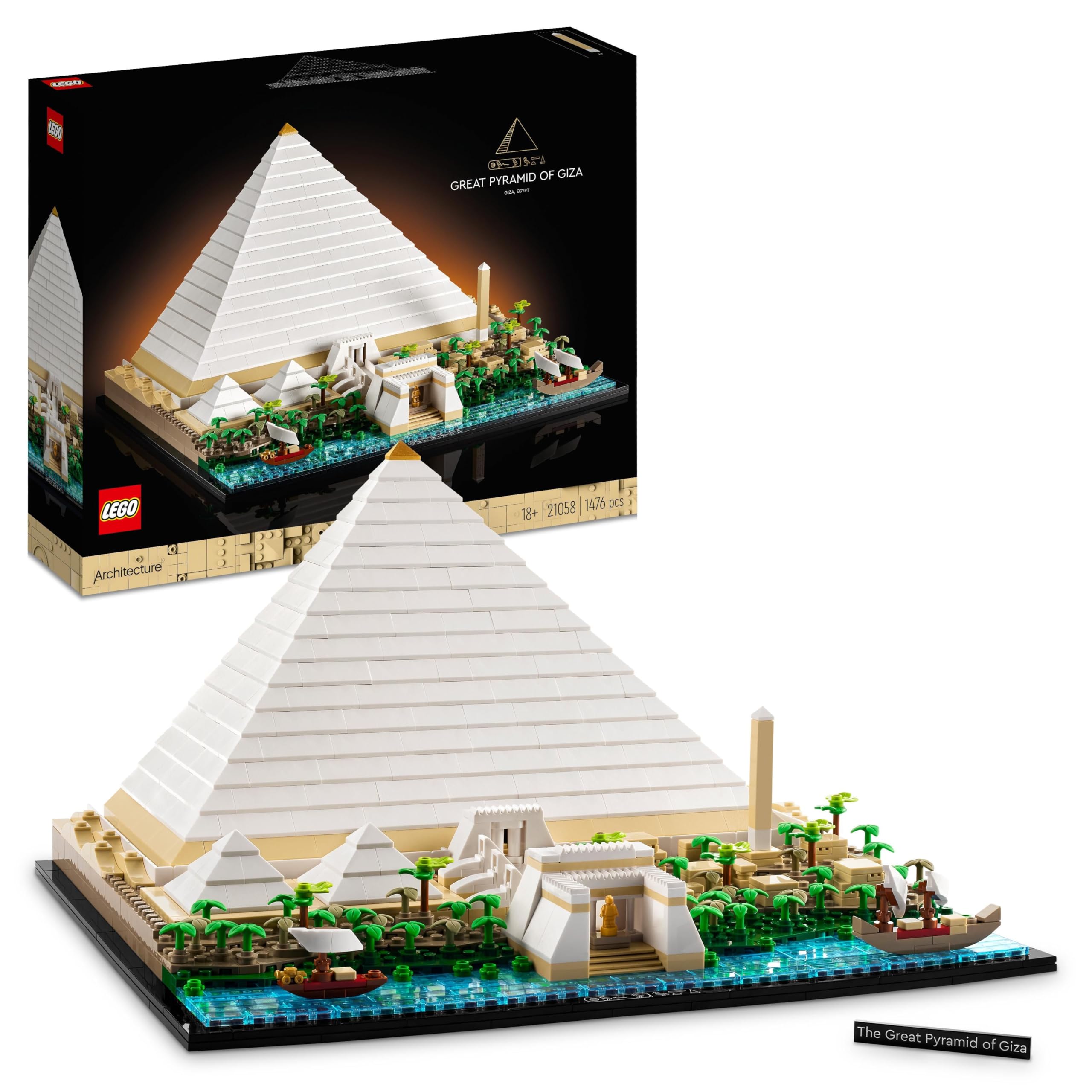 LEGO Architecture La Grande Piramide di Giza, Decorazione per la Casa, Idea Regalo per Adulti, Uomini, Donne, Mamma, Papà, Hobby Creativi con le Costruzioni, Collezione Monumenti Famosi 21058