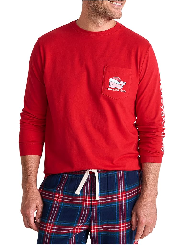 Red Vineyard Vines 2025 Santa Whale Long Sleeve Tee