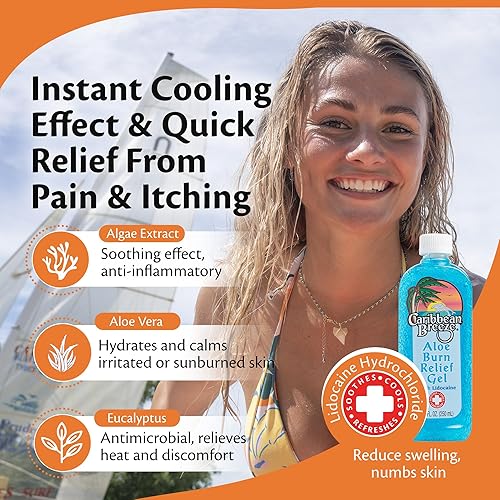 Miniatura 3 de Caribbean Breeze Alivio de quemaduras de aloe, vitamina enriquecida con lidocaína gel de aloe vera para aliviar quemaduras solares, 100% gel de aloe