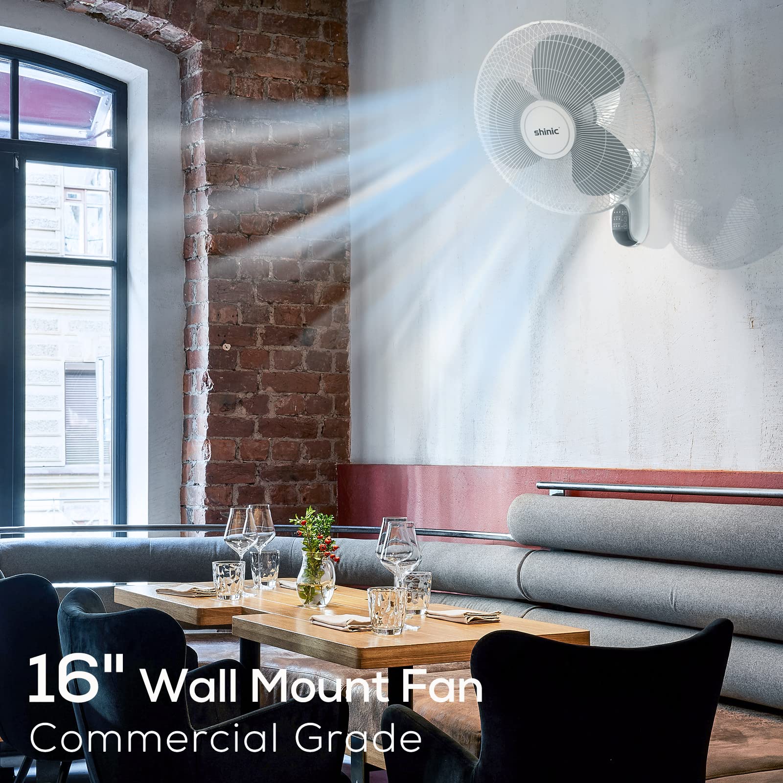 shinic Wall Fan, 16 Inch Wall Mount Fan with Remote Control, Timer, 3 Speed Settings, Wall Mount Oscillating Fan for Bedroom Home Office, Garage Workshop Patio Garage Oscillating Fan Wall Mount