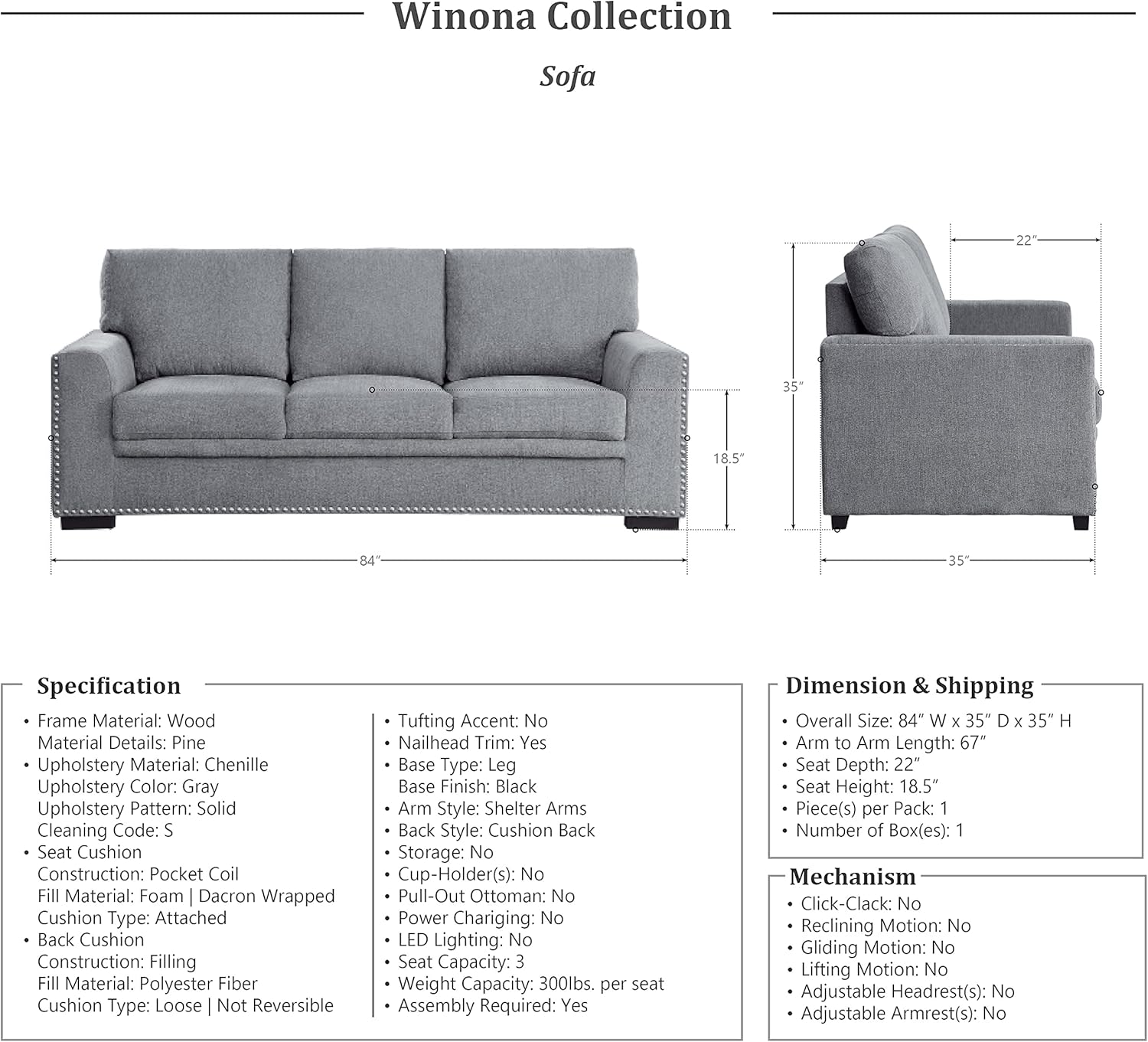 Lexicon Winona 2-Piece Living Room Set, Gray : Home & Kitchen